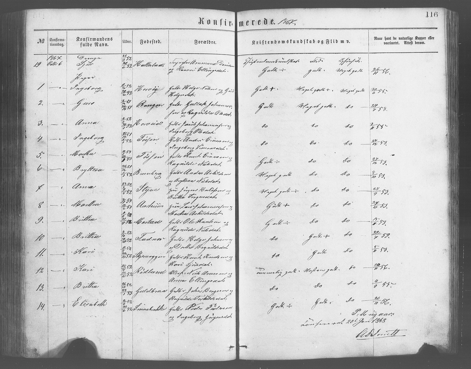 Evanger sokneprestembete, SAB/A-99924: Parish register (copy) no. A 2, 1863-1879, p. 116
