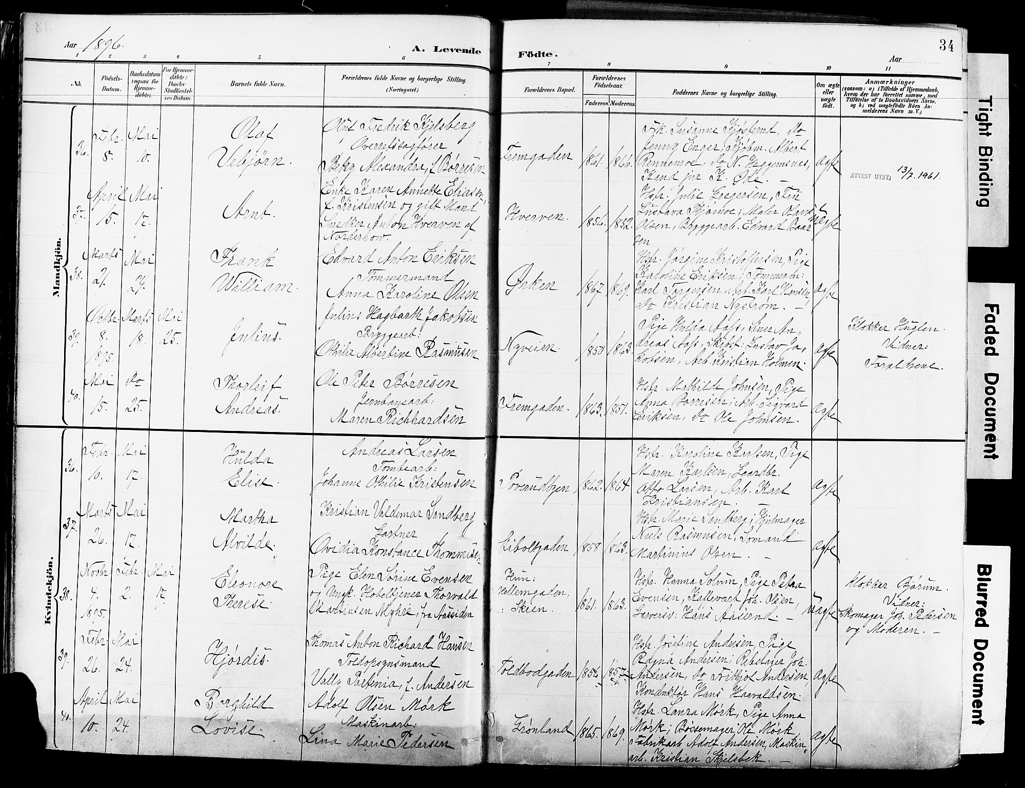 Strømsø kirkebøker, AV/SAKO-A-246/G/Ga/L0003: Parish register (copy) no. 3, 1894-1904, p. 34