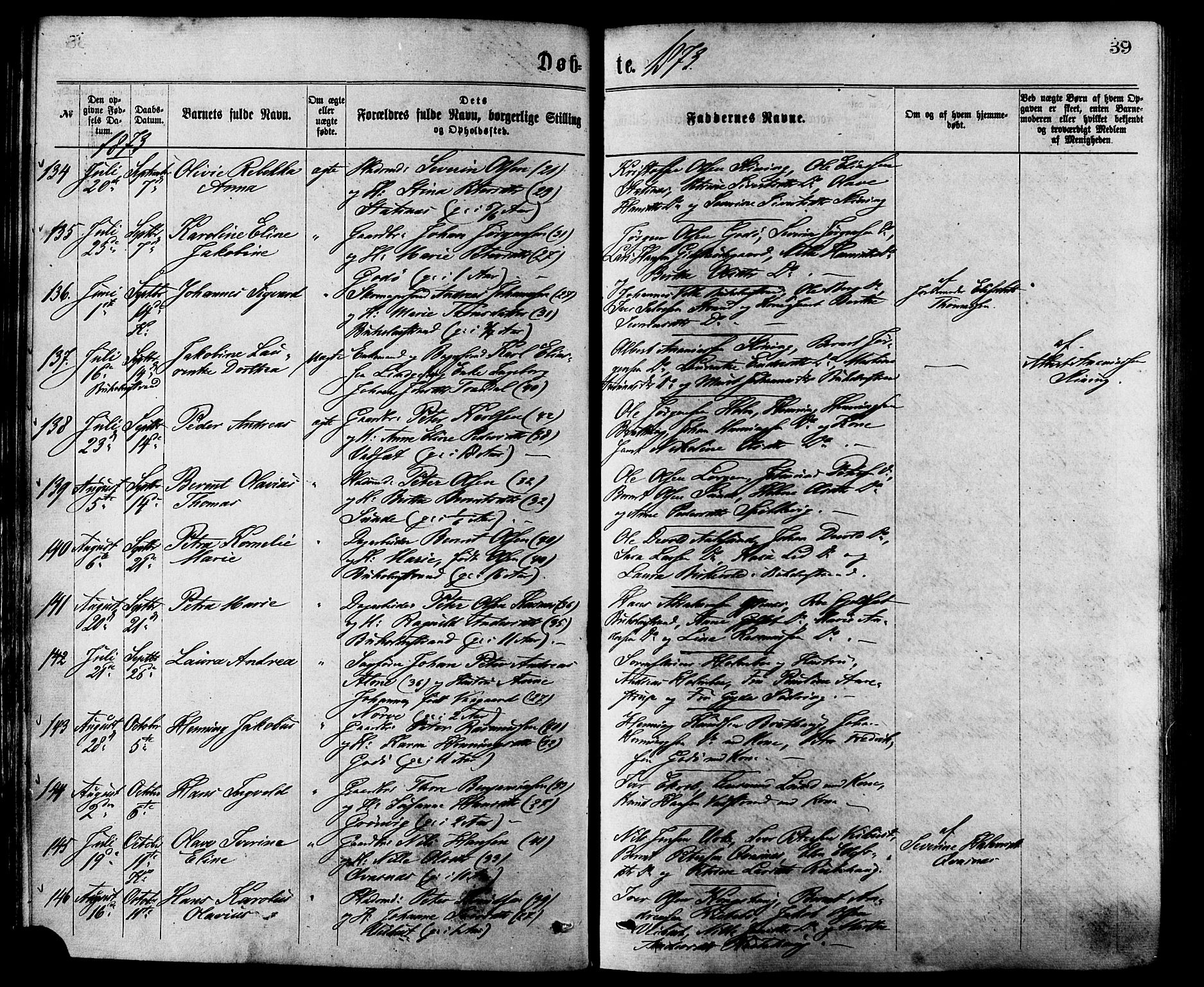 Ministerialprotokoller, klokkerbøker og fødselsregistre - Møre og Romsdal, AV/SAT-A-1454/528/L0400: Parish register (official) no. 528A11, 1871-1879, p. 39