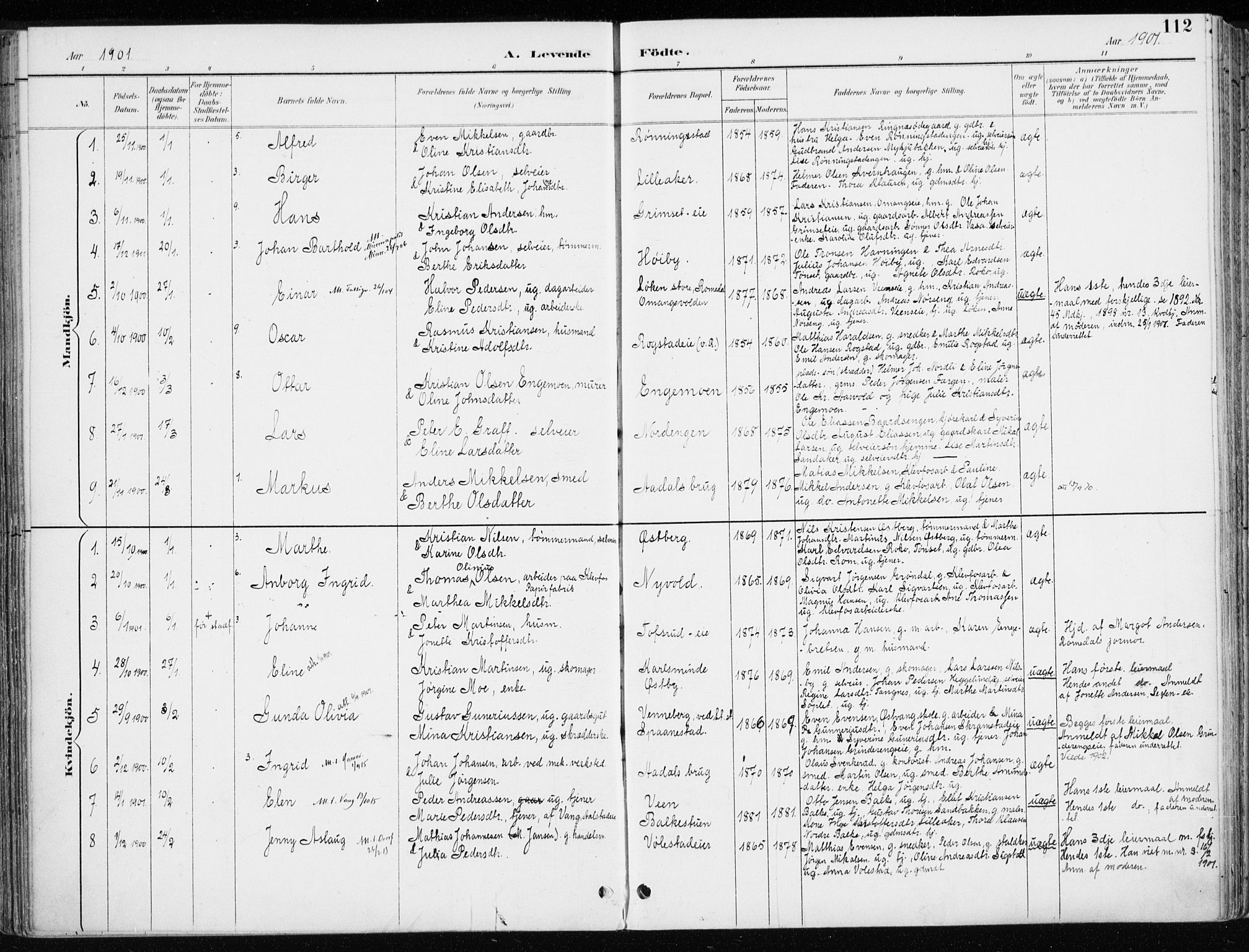 Løten prestekontor, AV/SAH-PREST-022/K/Ka/L0010: Parish register (official) no. 10, 1892-1907, p. 112