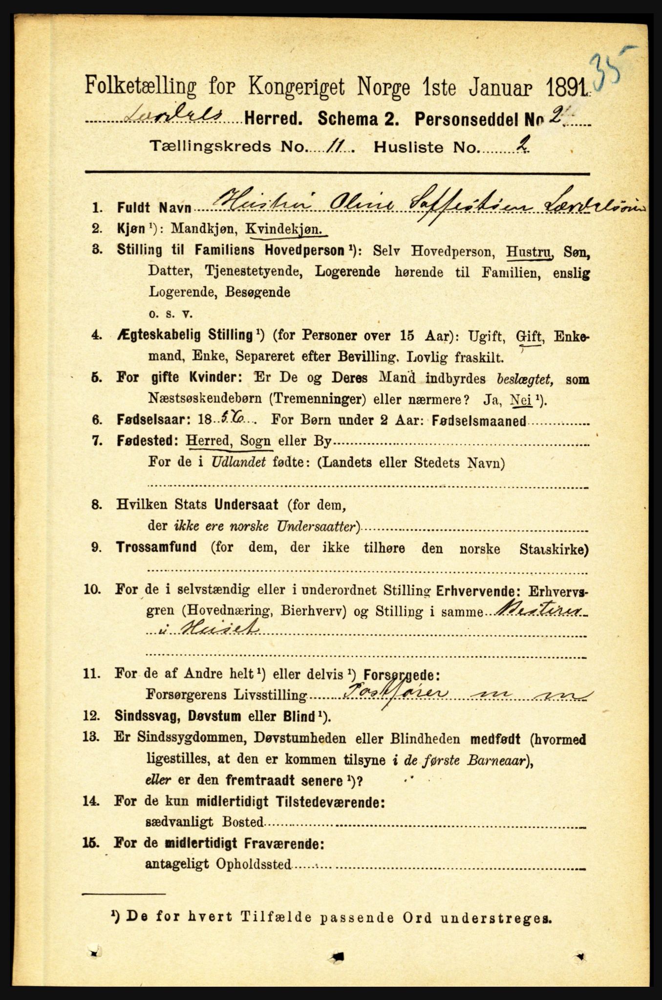 RA, 1891 census for 1422 Lærdal, 1891, p. 2168