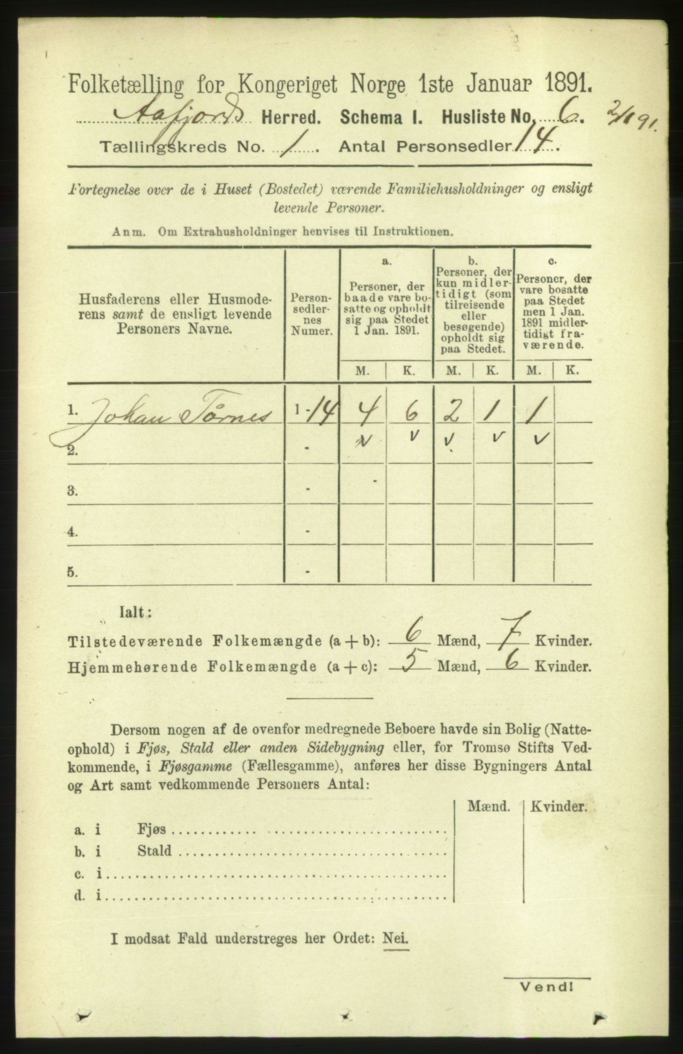 RA, 1891 census for 1630 Åfjord, 1891, p. 42