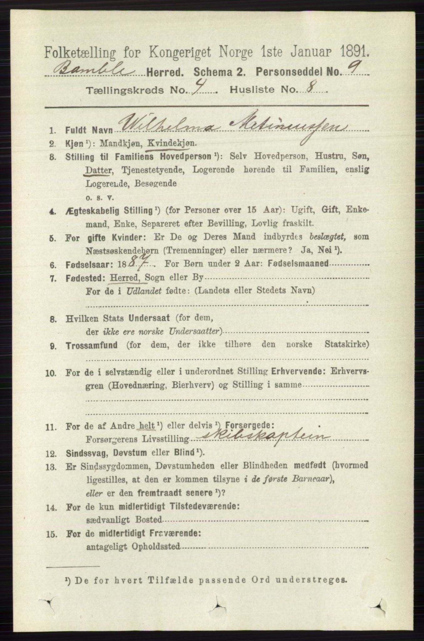 RA, 1891 census for 0814 Bamble, 1891, p. 1855