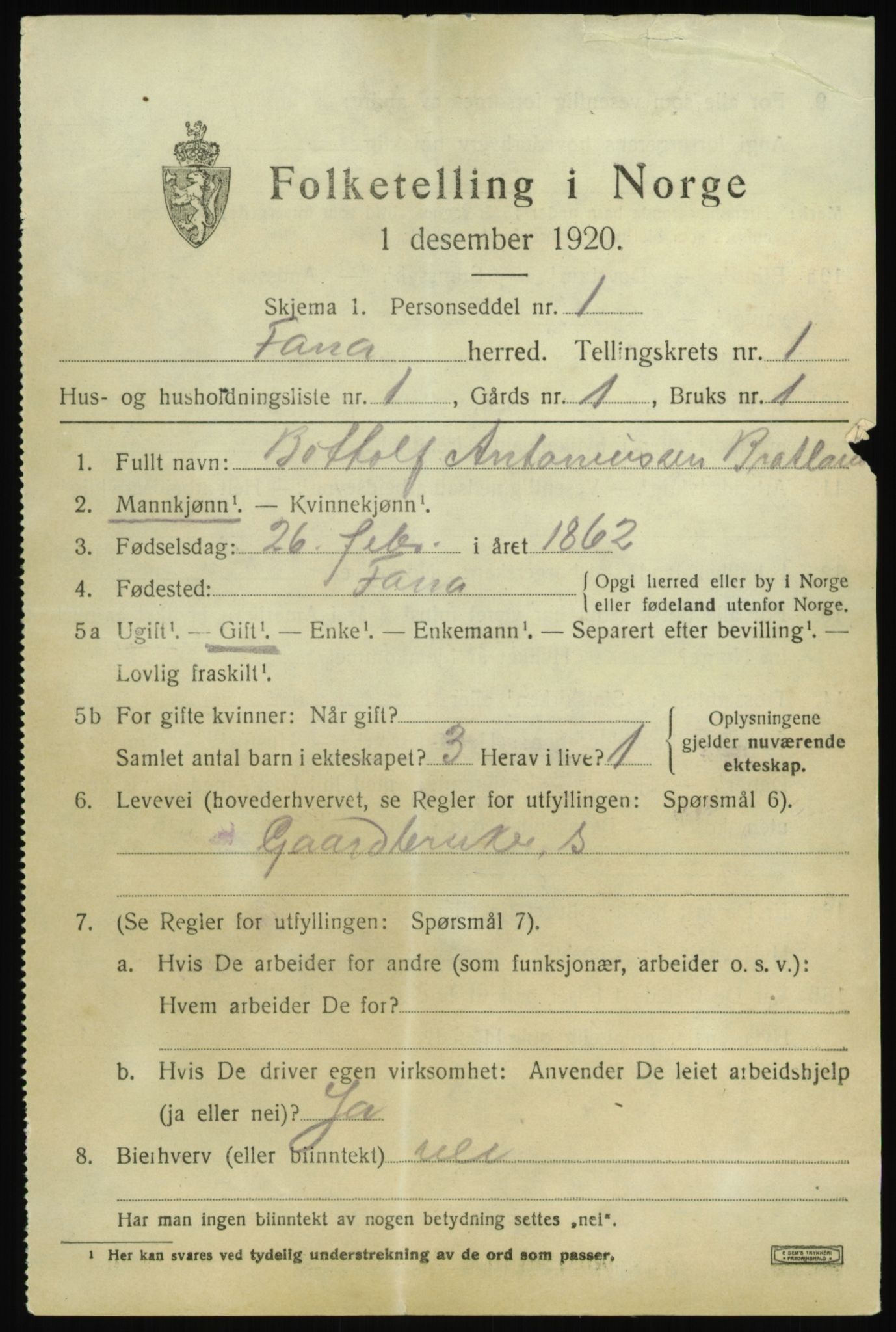 SAB, 1920 census for Fana, 1920, p. 3621