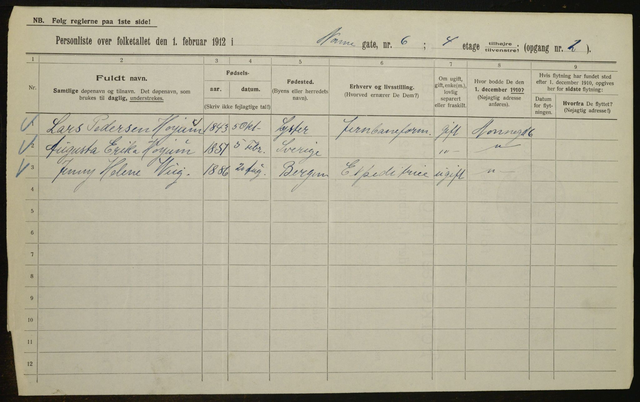 OBA, Municipal Census 1912 for Kristiania, 1912, p. 72007