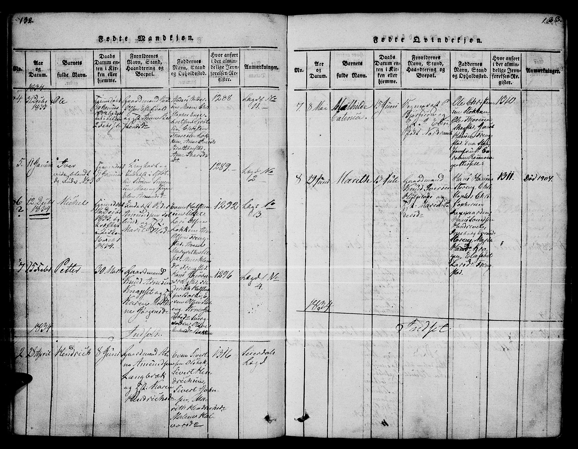 Kvikne prestekontor, AV/SAH-PREST-064/H/Ha/Haa/L0004: Parish register (official) no. 4, 1815-1840, p. 132-133