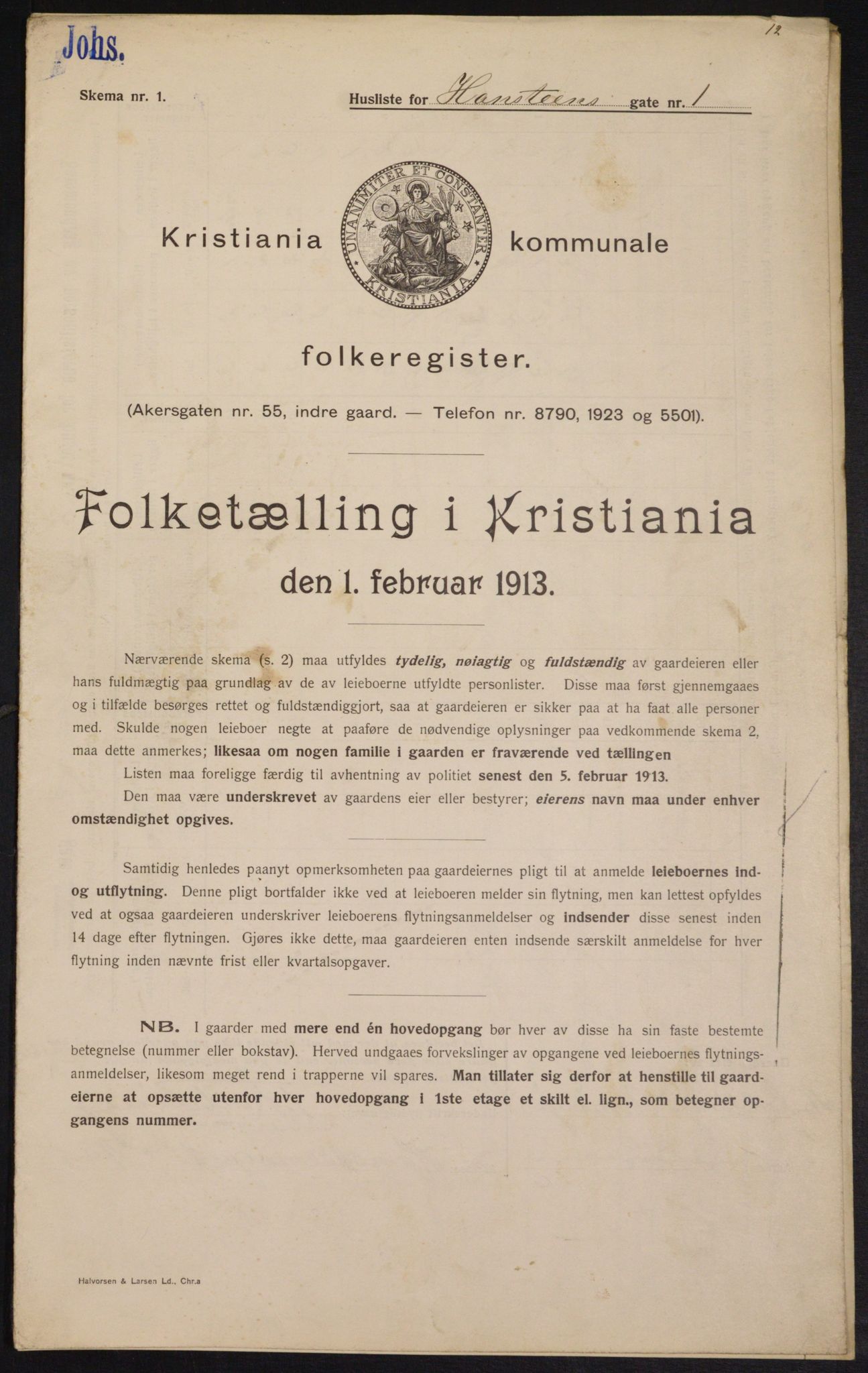 OBA, Municipal Census 1913 for Kristiania, 1913, p. 34786