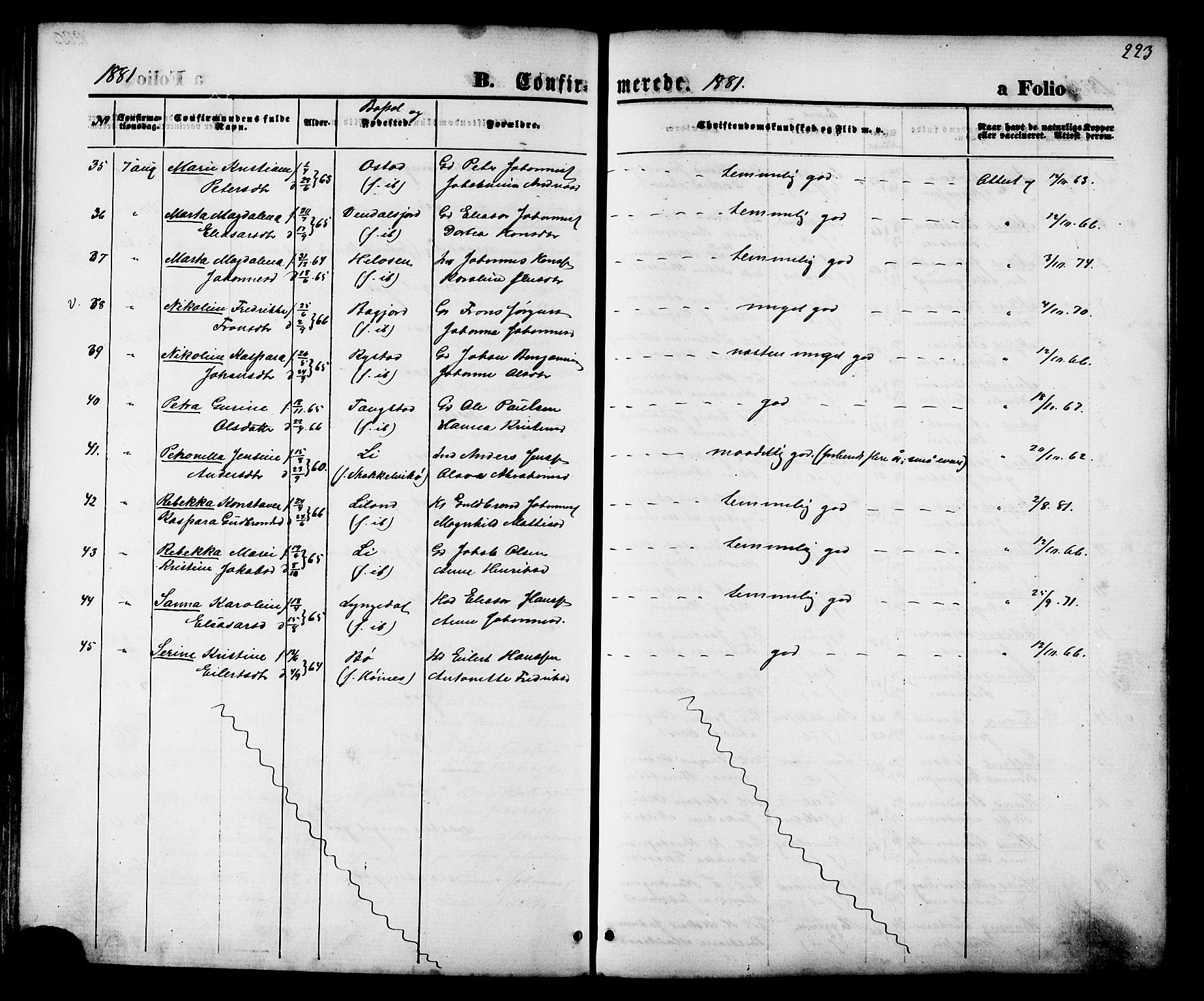 Ministerialprotokoller, klokkerbøker og fødselsregistre - Nordland, SAT/A-1459/880/L1132: Parish register (official) no. 880A06, 1869-1887, p. 223