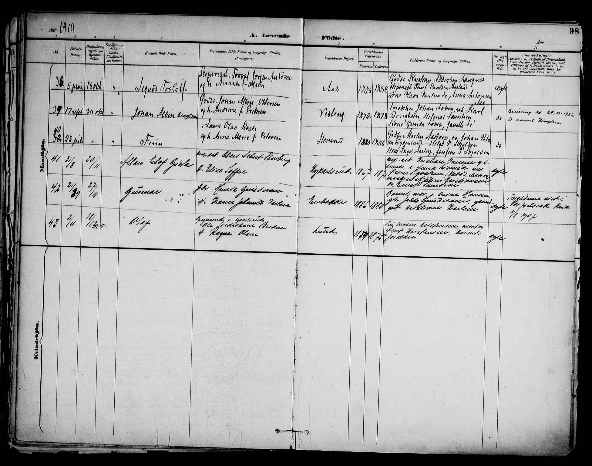 Askim prestekontor Kirkebøker, AV/SAO-A-10900/F/Fa/L0008: Parish register (official) no. 8, 1898-1912, p. 98