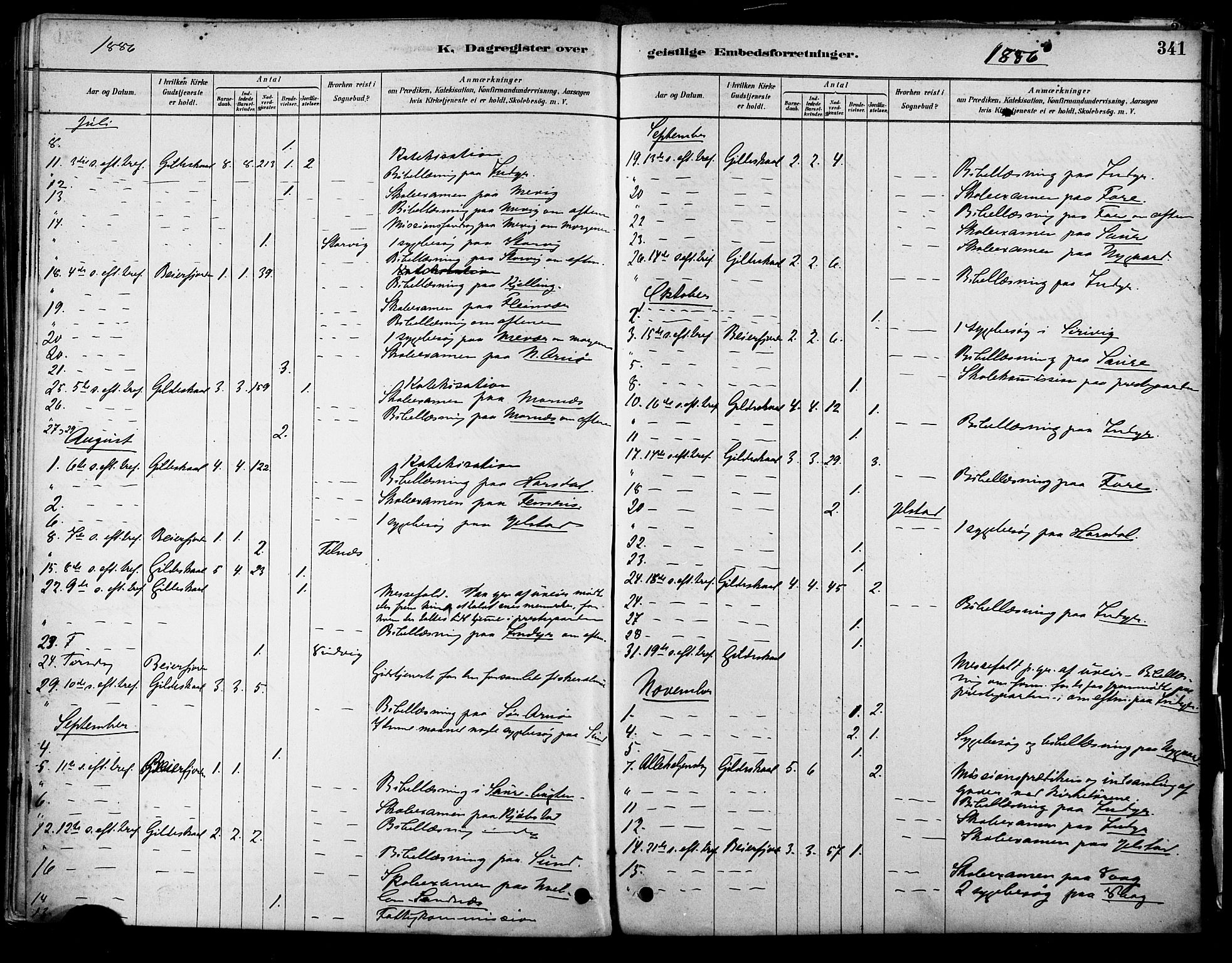 Ministerialprotokoller, klokkerbøker og fødselsregistre - Nordland, AV/SAT-A-1459/805/L0099: Parish register (official) no. 805A06, 1880-1891, p. 341