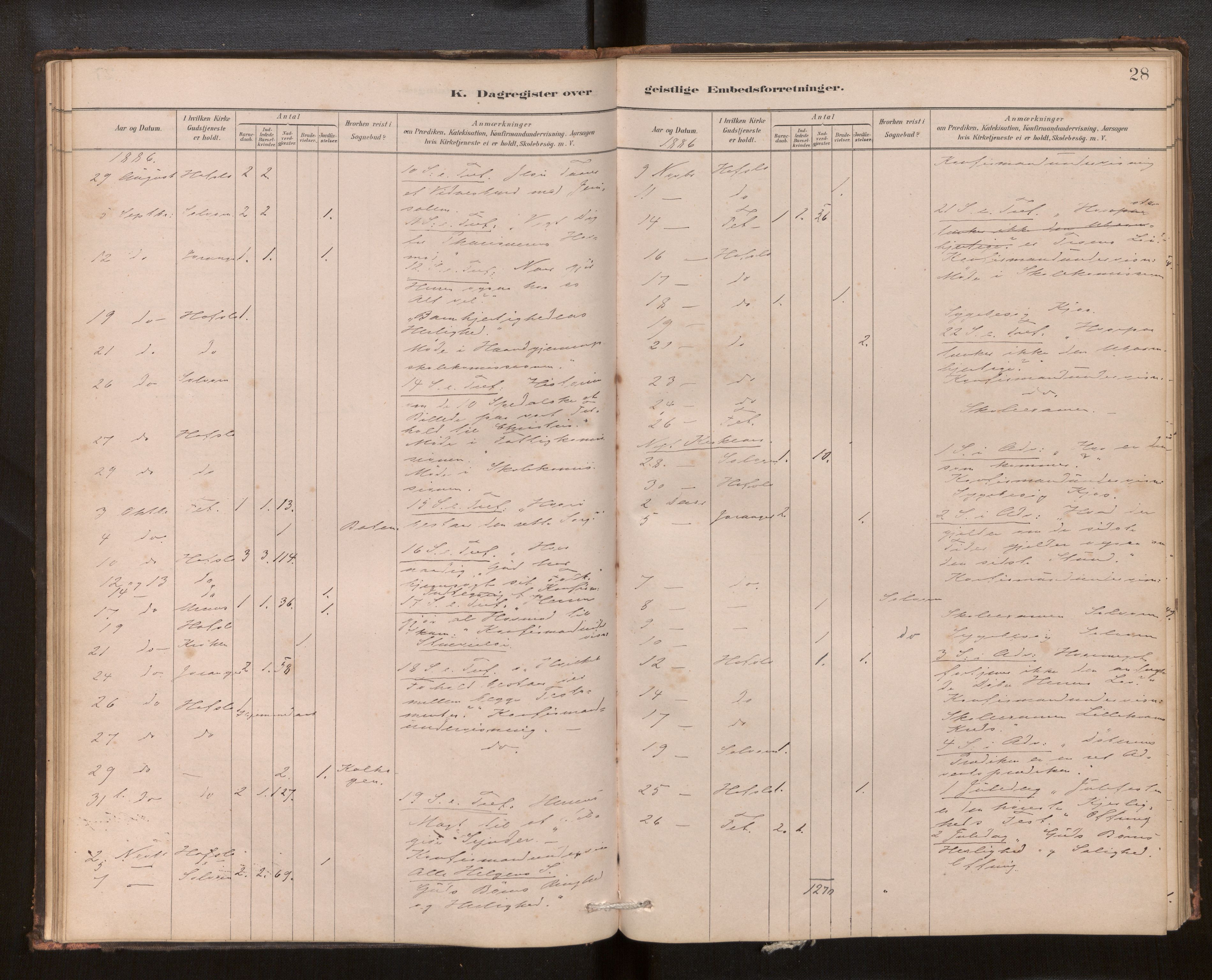 Hafslo sokneprestembete, AV/SAB-A-80301/H/Haa/Haaf/L0003: Diary records no. F 3, 1879-1909, p. 28