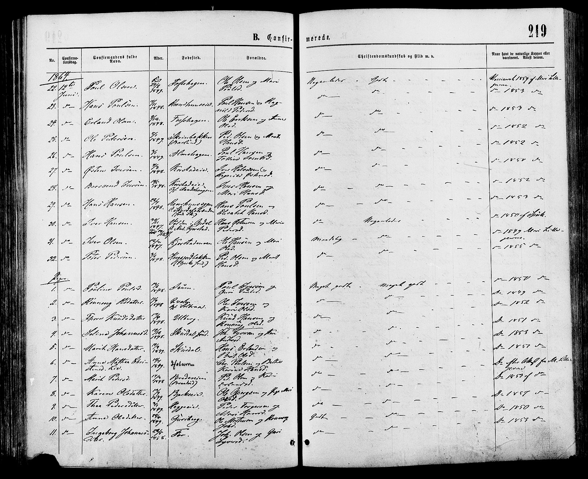 Sør-Fron prestekontor, AV/SAH-PREST-010/H/Ha/Haa/L0002: Parish register (official) no. 2, 1864-1880, p. 219