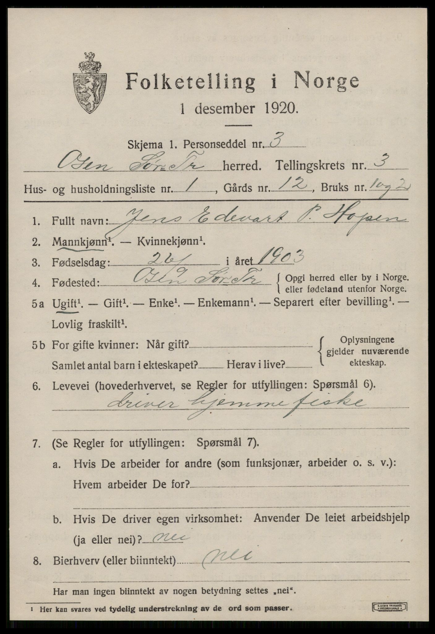 SAT, 1920 census for Osen, 1920, p. 1273