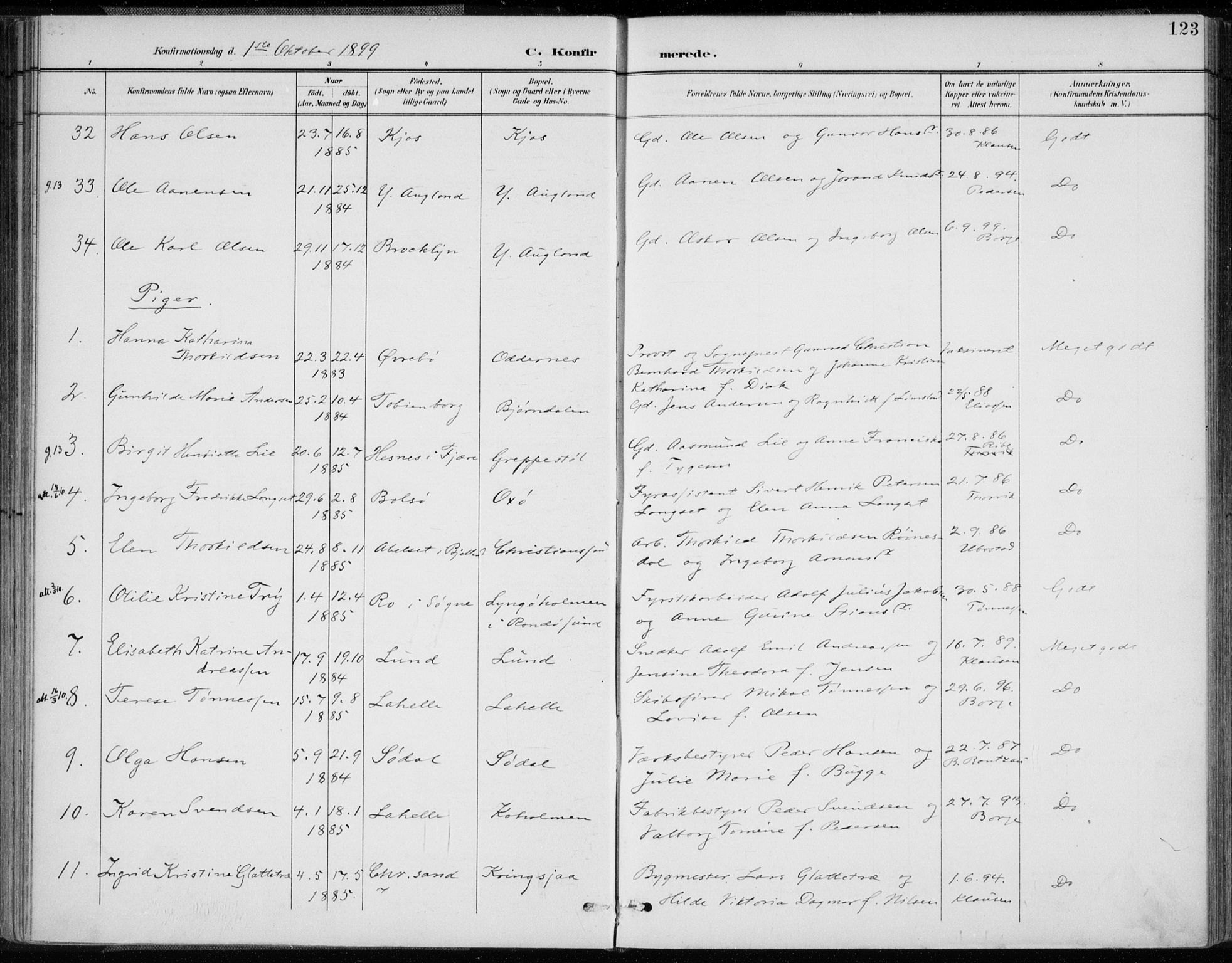 Oddernes sokneprestkontor, AV/SAK-1111-0033/F/Fa/Faa/L0010: Parish register (official) no. A 10, 1897-1911, p. 123