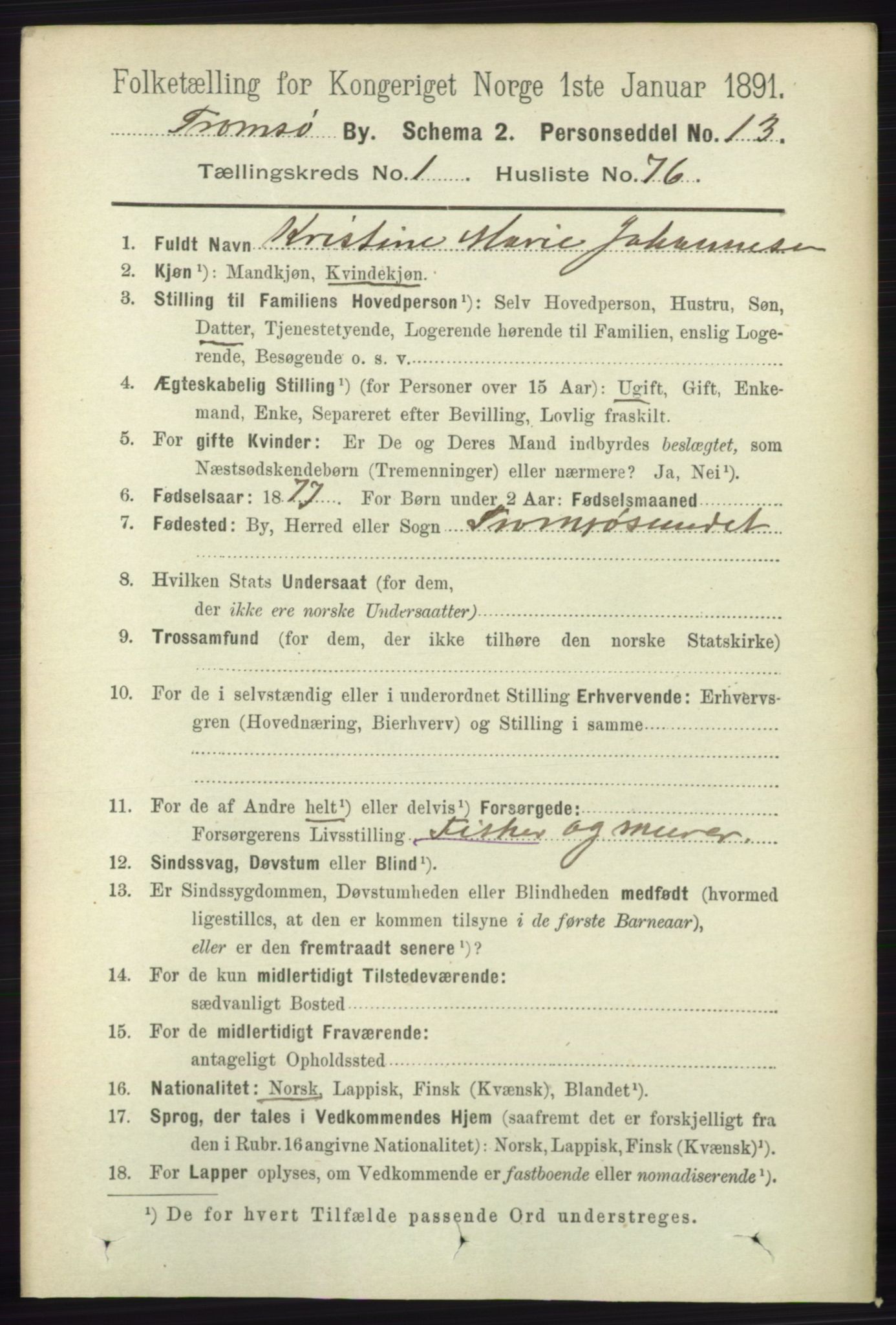 RA, 1891 census for 1902 Tromsø, 1891, p. 1058