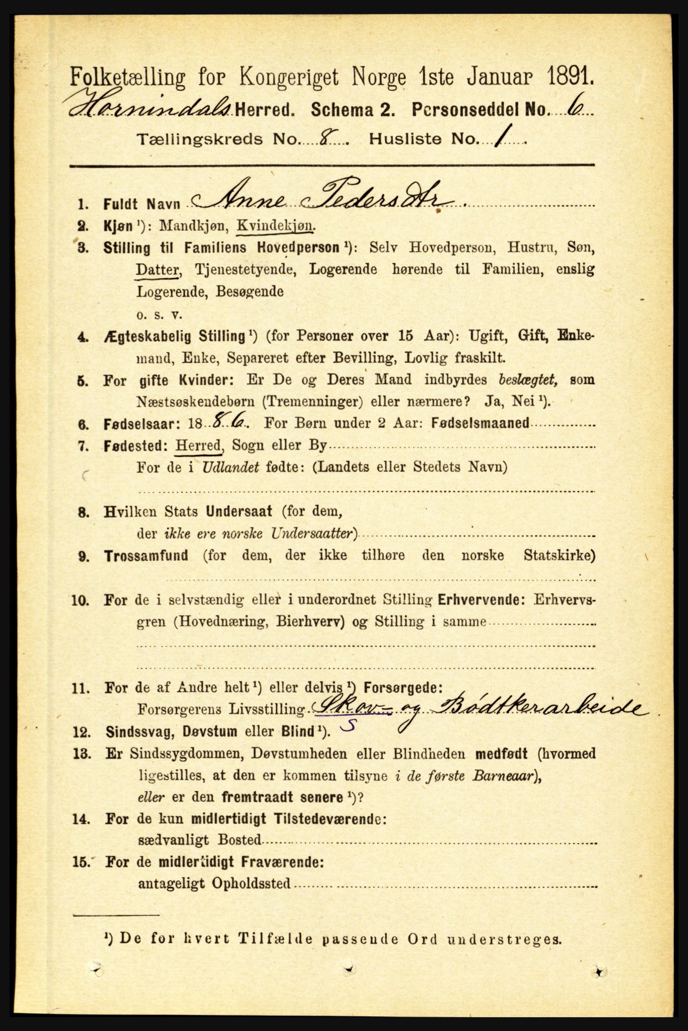 RA, 1891 census for 1444 Hornindal, 1891, p. 1901