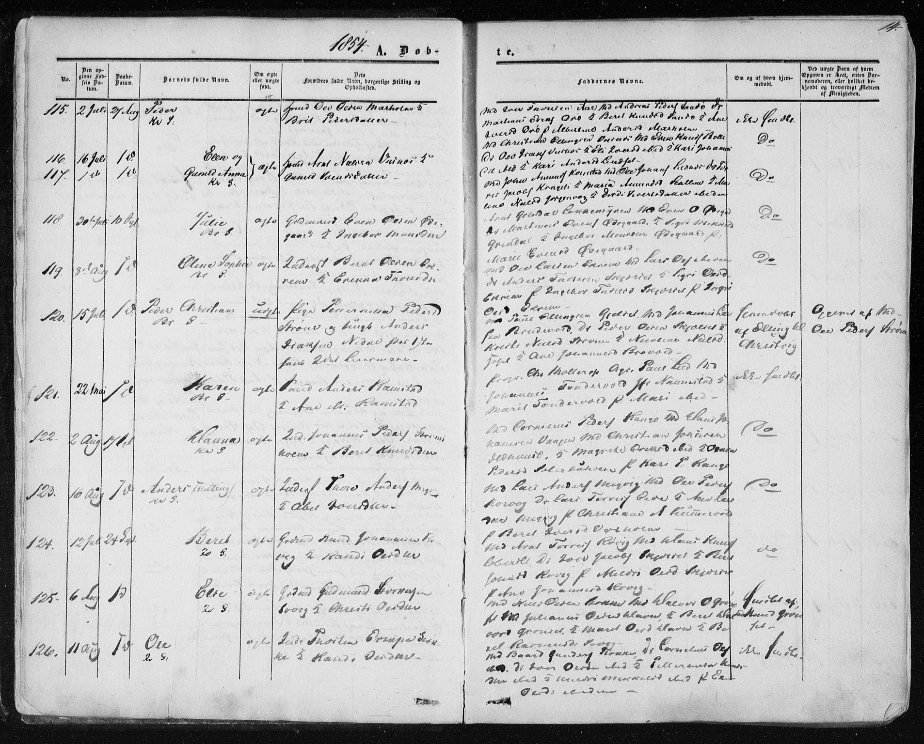 Ministerialprotokoller, klokkerbøker og fødselsregistre - Møre og Romsdal, AV/SAT-A-1454/568/L0804: Parish register (official) no. 568A11, 1854-1868, p. 14