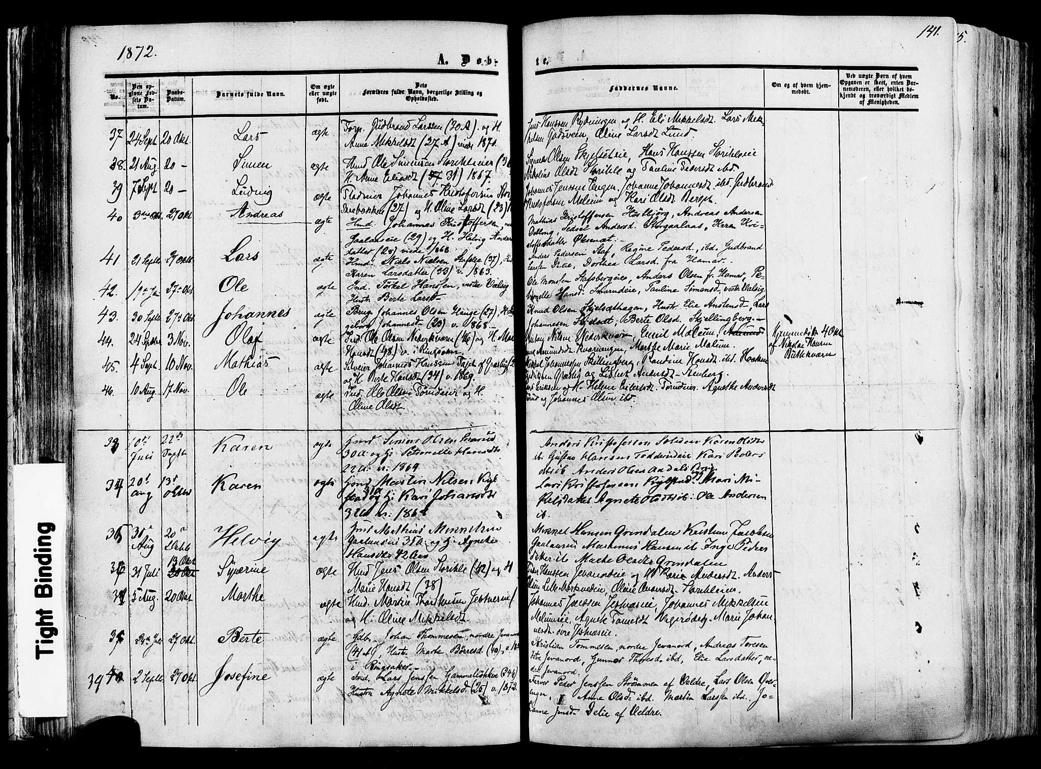 Vang prestekontor, Hedmark, SAH/PREST-008/H/Ha/Haa/L0013: Parish register (official) no. 13, 1855-1879, p. 141