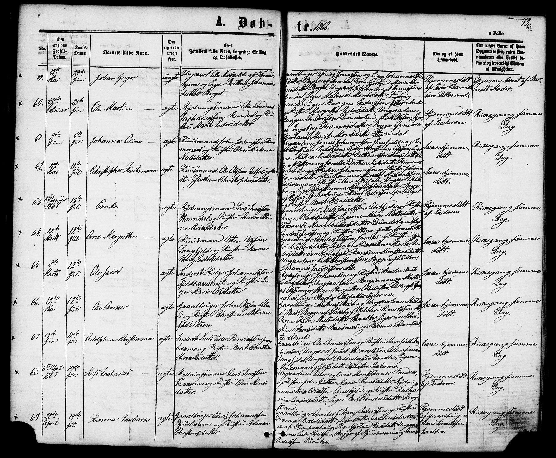 Ministerialprotokoller, klokkerbøker og fødselsregistre - Nordland, SAT/A-1459/827/L0393: Parish register (official) no. 827A05, 1863-1883, p. 72