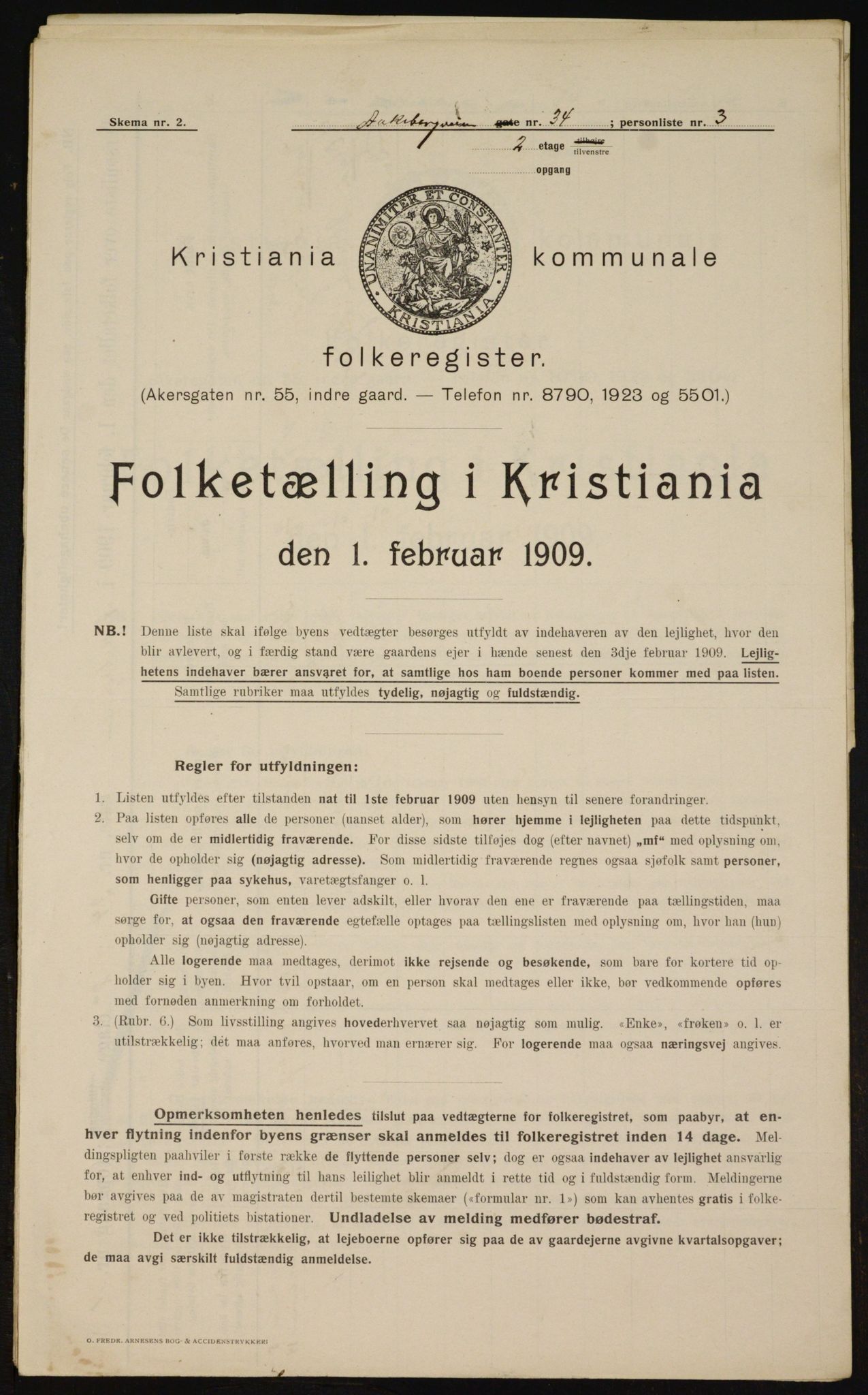 OBA, Municipal Census 1909 for Kristiania, 1909, p. 118514