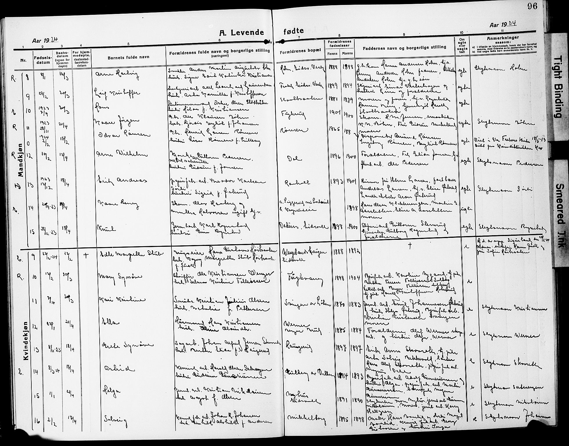 Eidsvoll prestekontor Kirkebøker, AV/SAO-A-10888/G/Ga/L0010: Parish register (copy) no. I 10, 1919-1929, p. 96