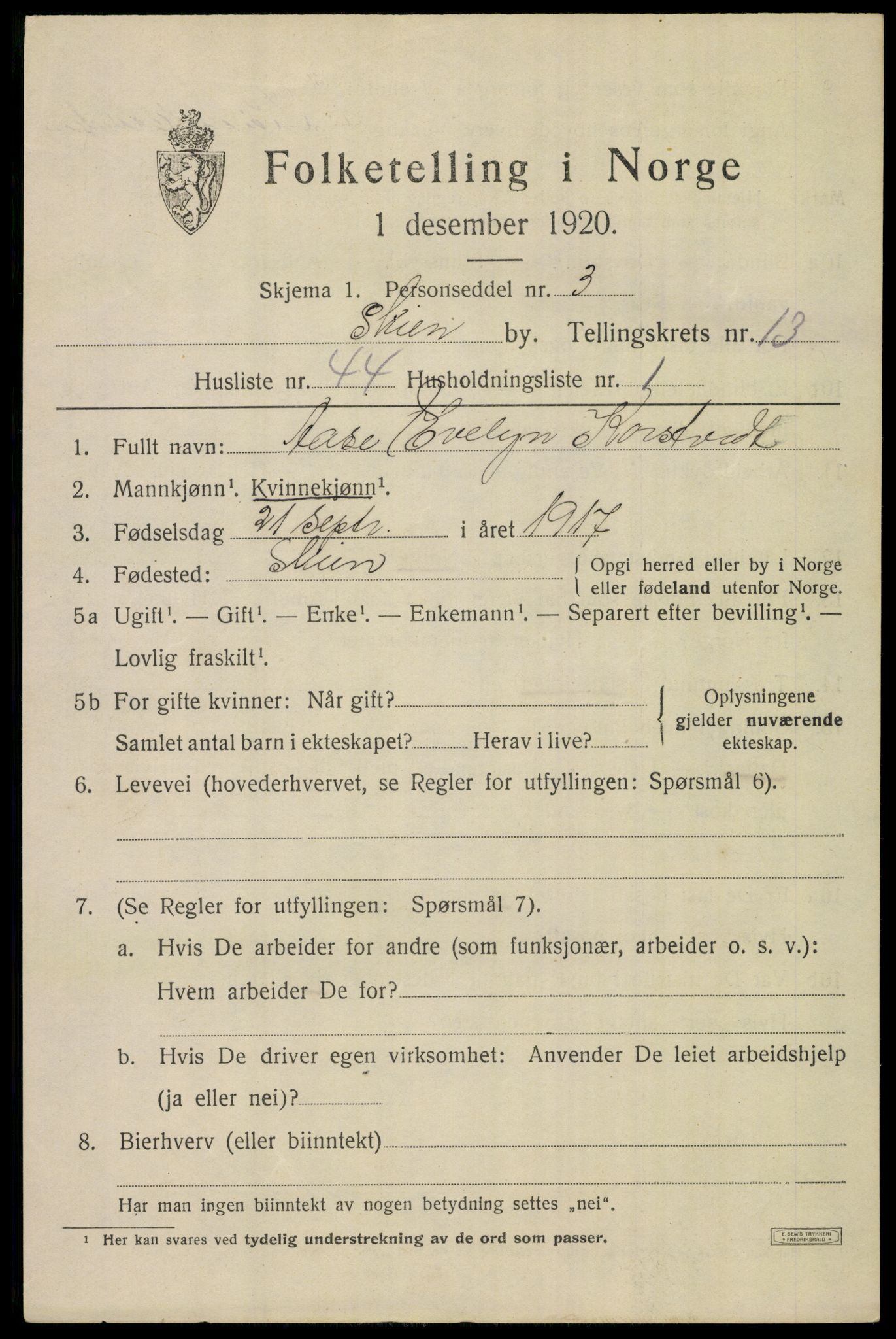 SAKO, 1920 census for Skien, 1920, p. 40350