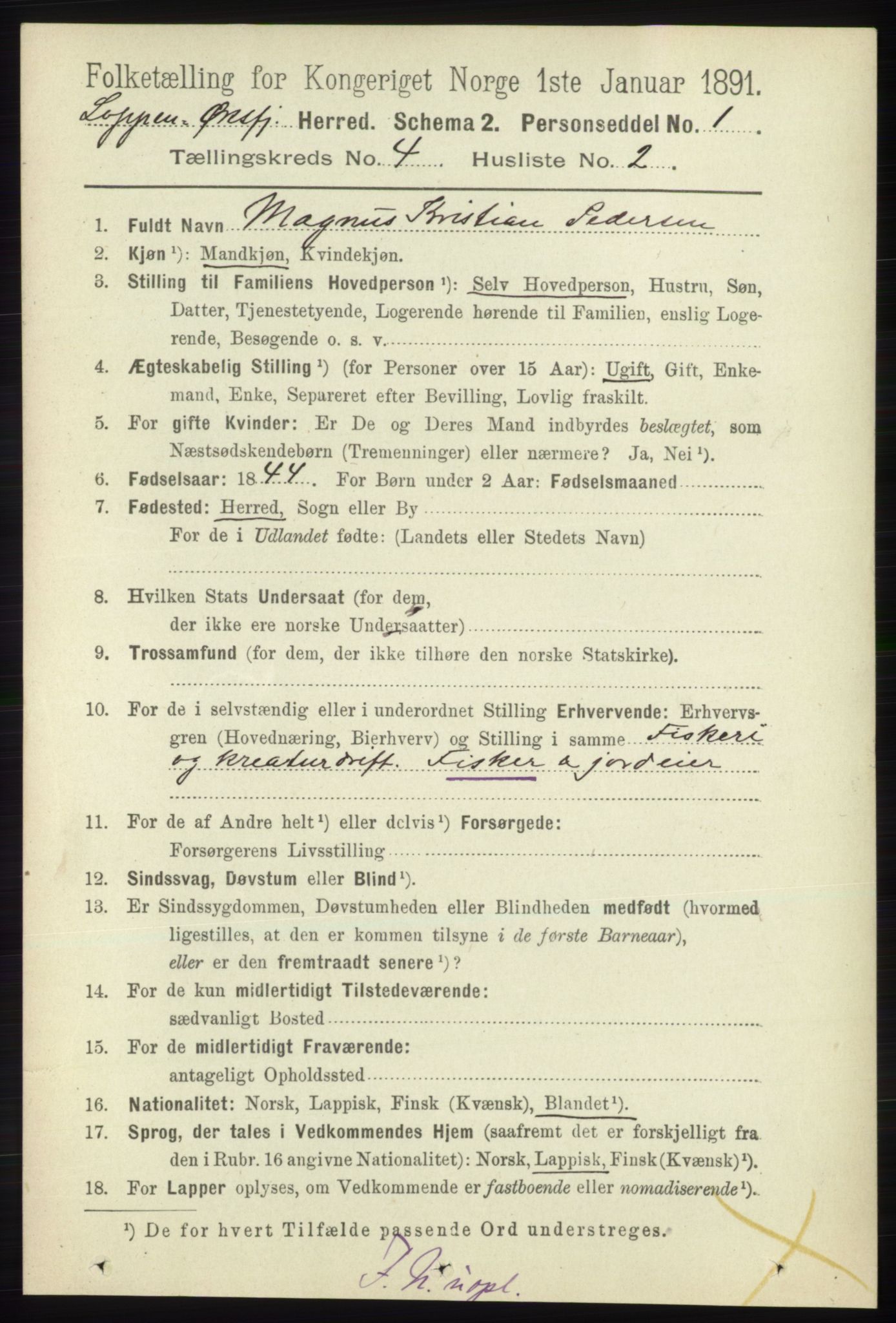 RA, 1891 census for 2014 Loppa, 1891, p. 870