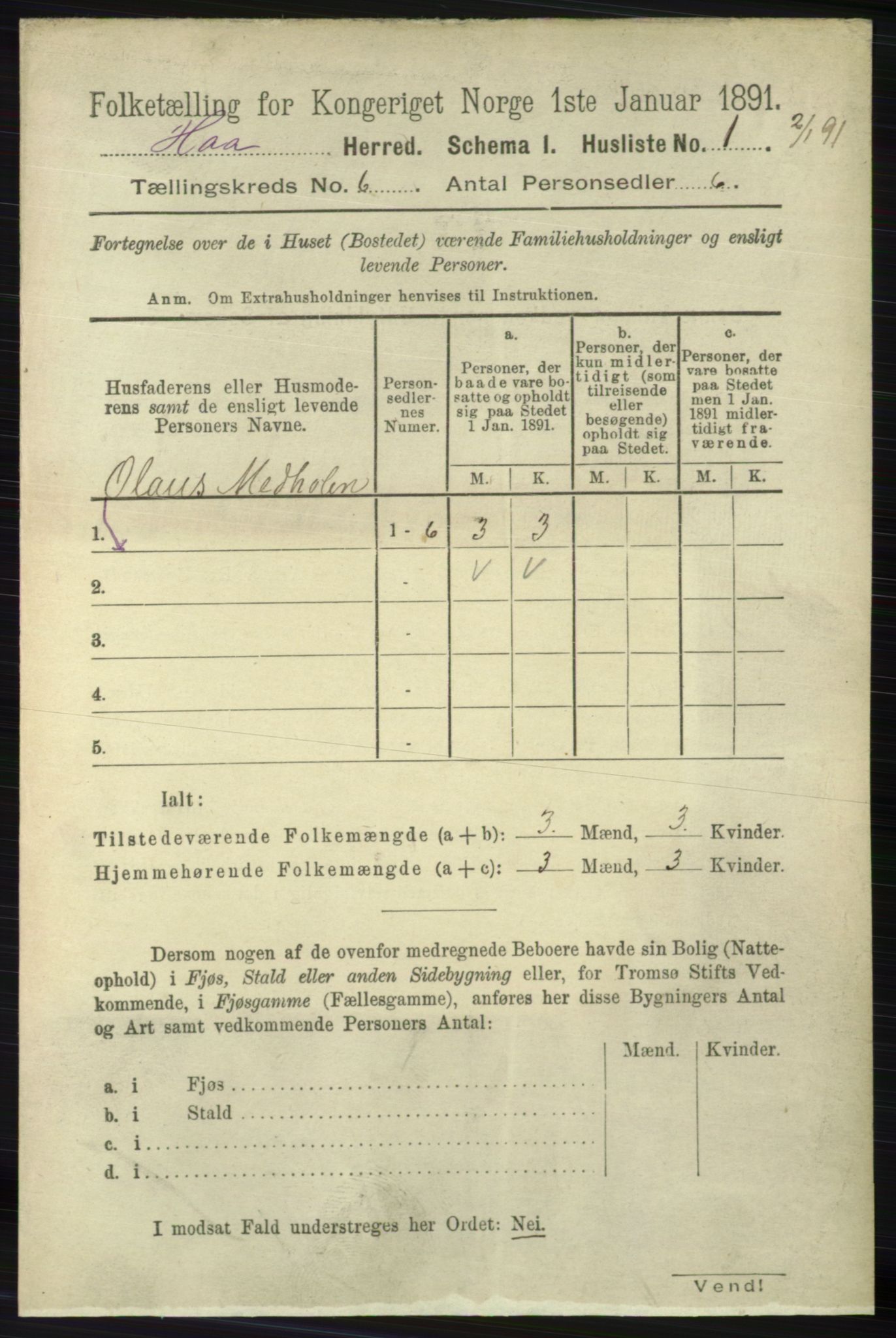 RA, 1891 census for 1119 Hå, 1891, p. 1688