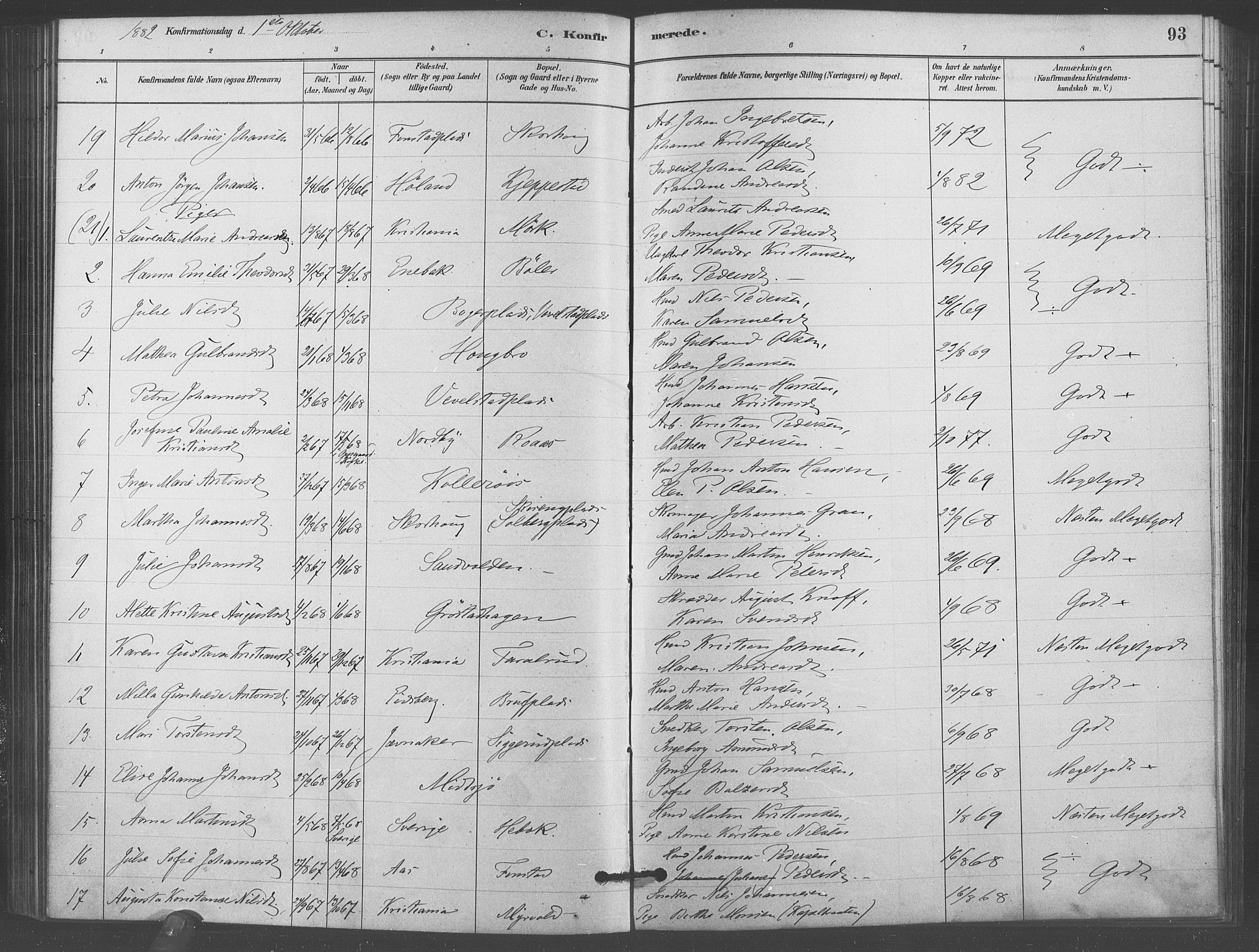 Kråkstad prestekontor Kirkebøker, AV/SAO-A-10125a/F/Fb/L0001: Parish register (official) no. II 1, 1880-1892, p. 93