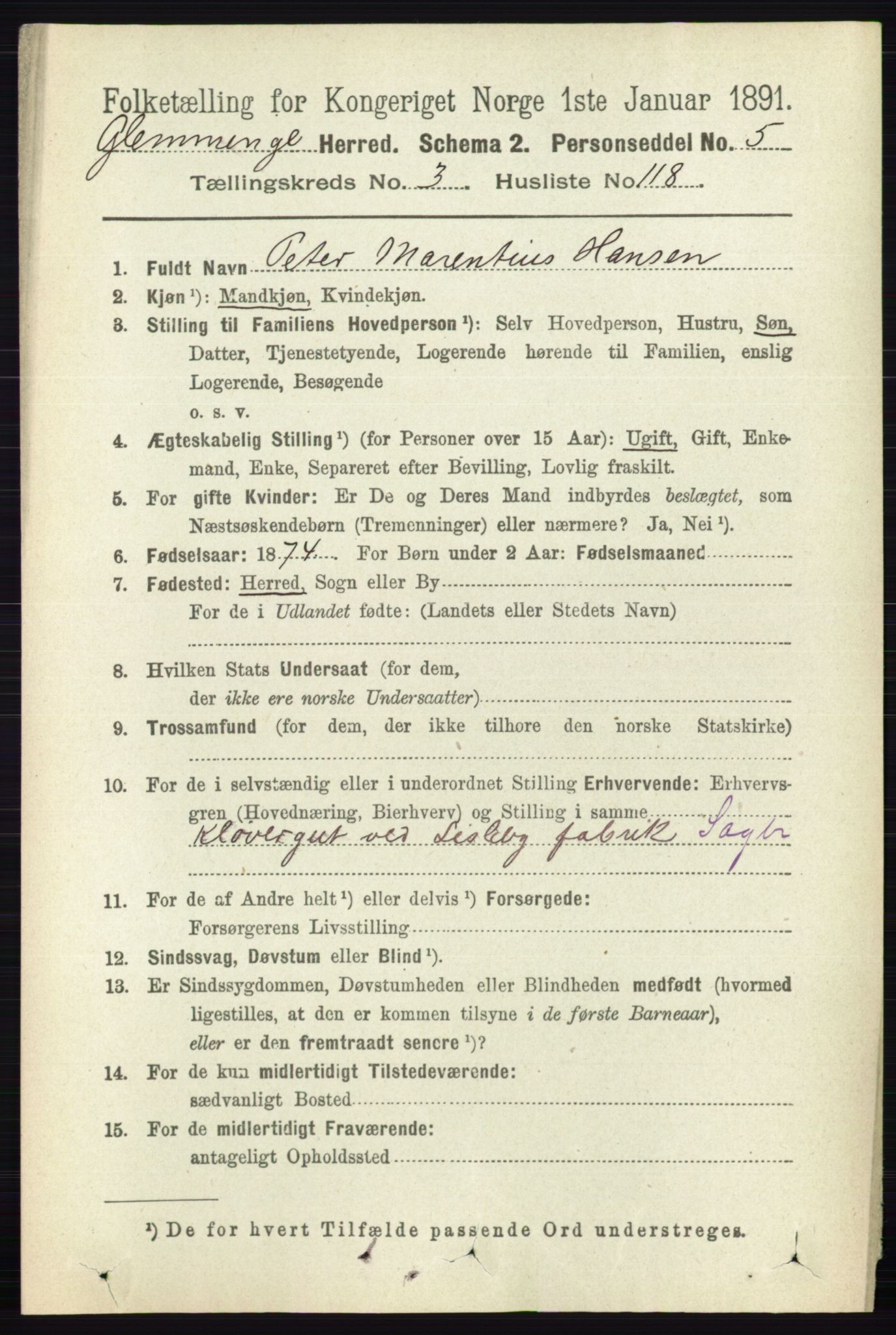 RA, 1891 census for 0132 Glemmen, 1891, p. 3088