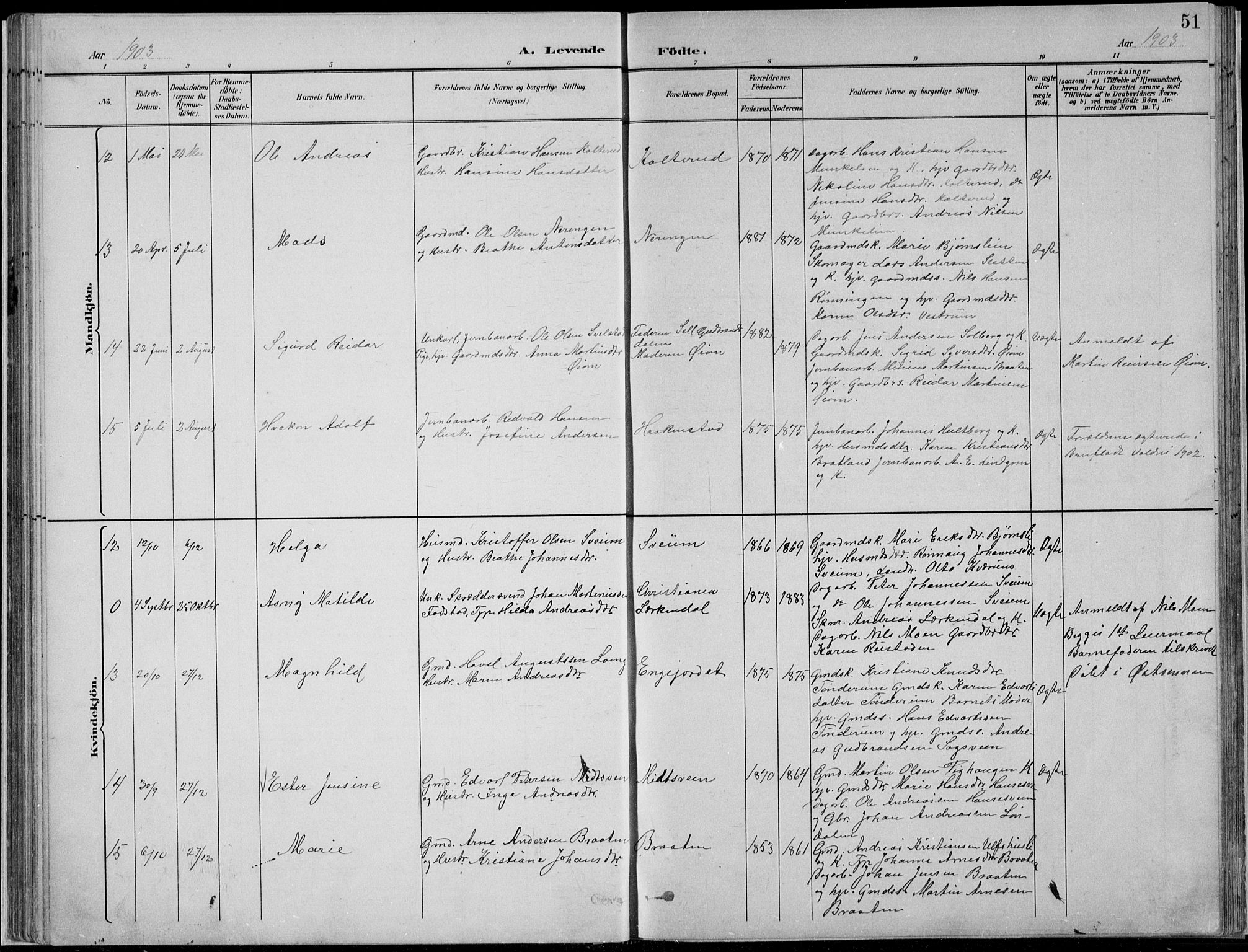 Nordre Land prestekontor, AV/SAH-PREST-124/H/Ha/Hab/L0013: Parish register (copy) no. 13, 1891-1904, p. 51