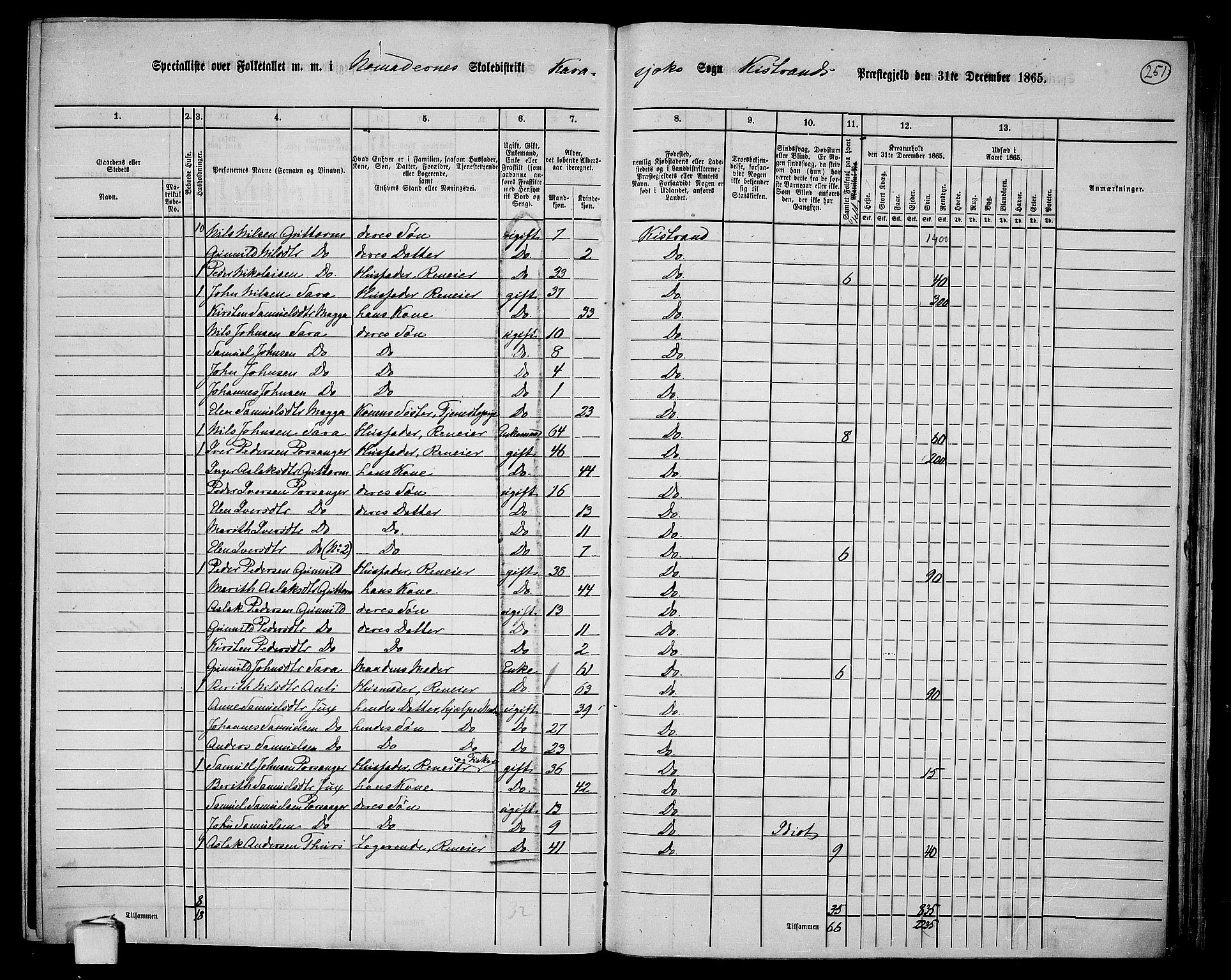 RA, 1865 census for Kistrand, 1865, p. 87