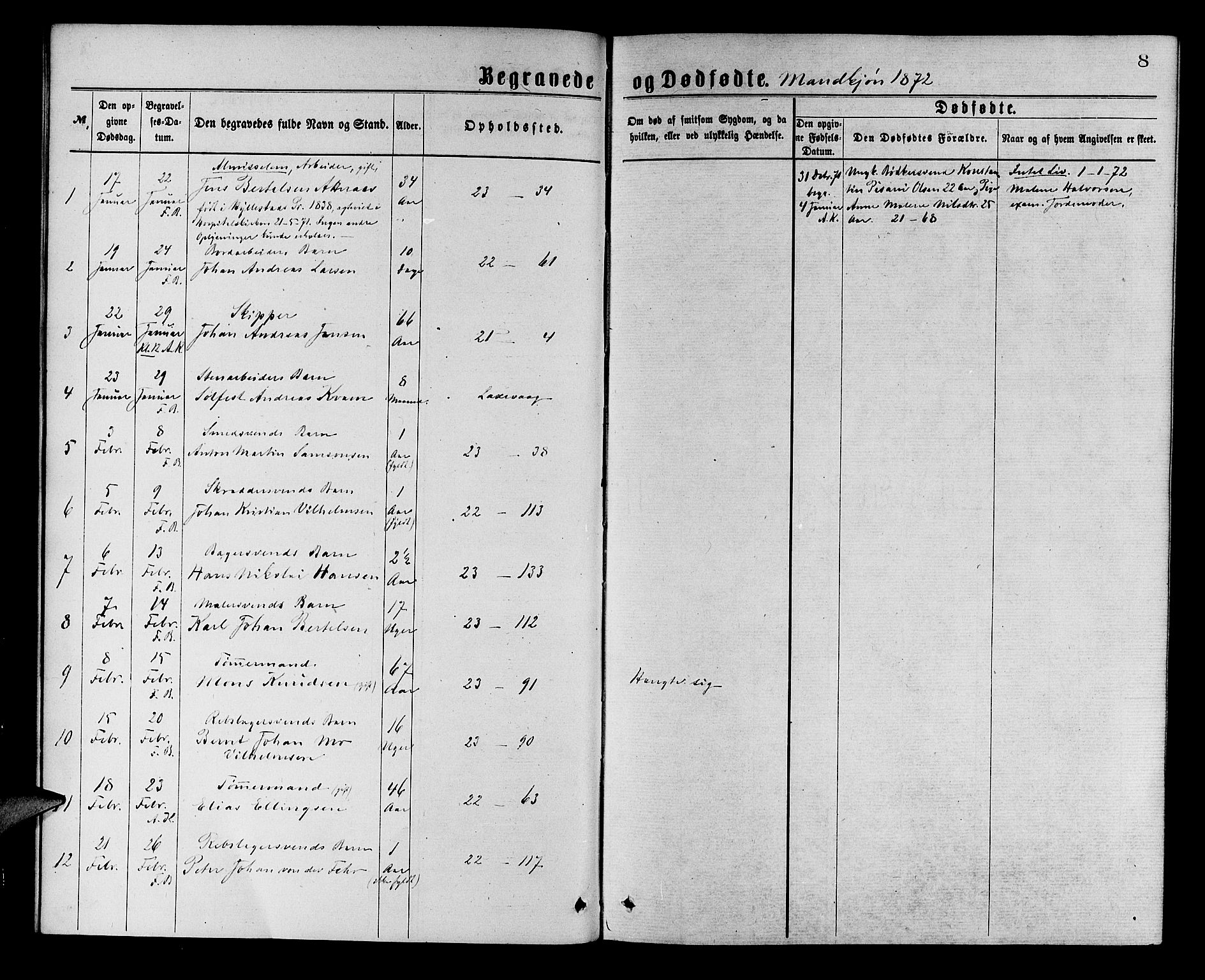 Korskirken sokneprestembete, SAB/A-76101/H/Hab: Parish register (copy) no. E 3, 1871-1883, p. 8