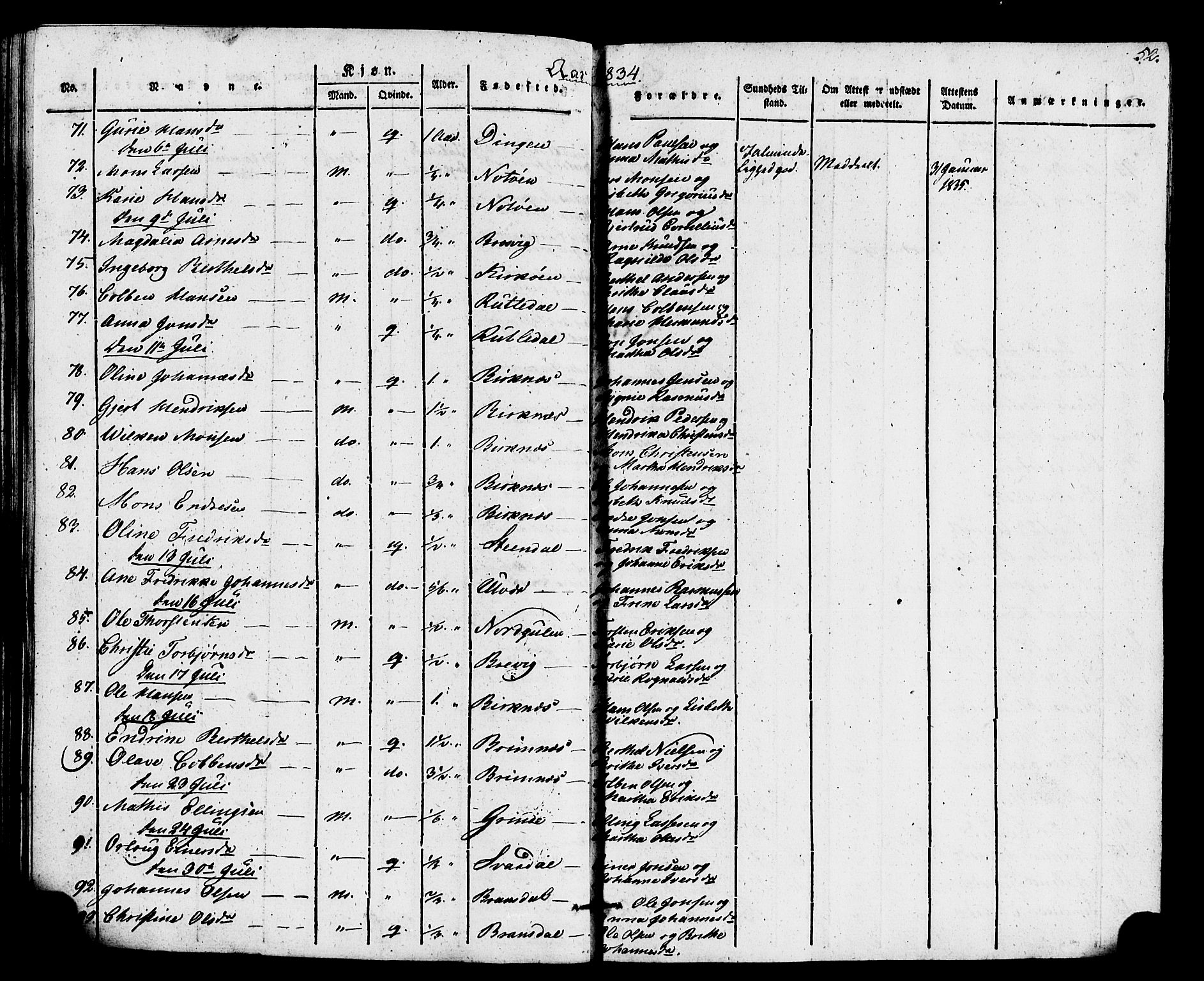 Gulen sokneprestembete, AV/SAB-A-80201/H/Haa/Haaa/L0026: Parish register (official) no. A 26, 1826-1842, p. 52