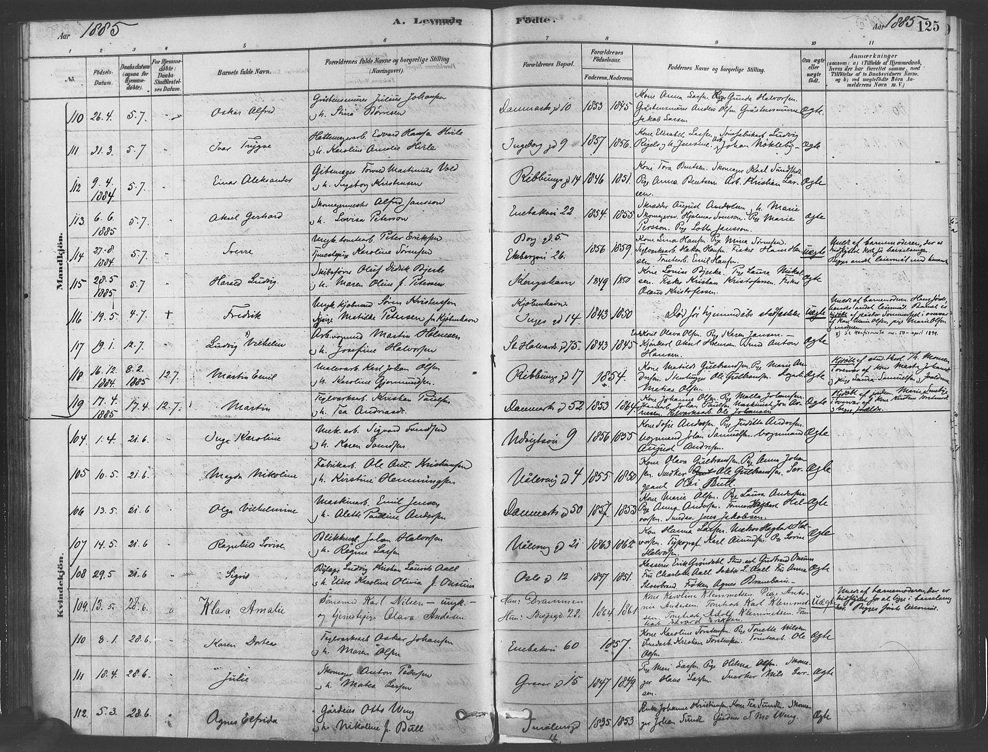 Gamlebyen prestekontor Kirkebøker, SAO/A-10884/F/Fa/L0005: Parish register (official) no. 5, 1878-1889, p. 125