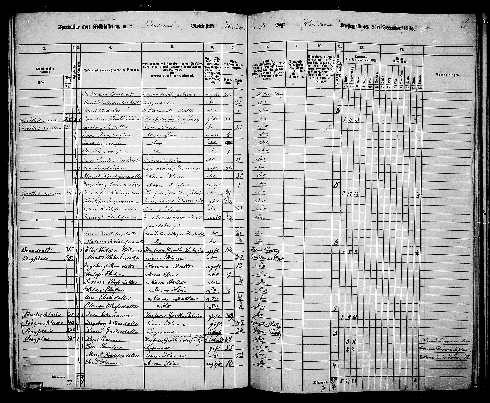 RA, 1865 census for Kvikne, 1865, p. 17