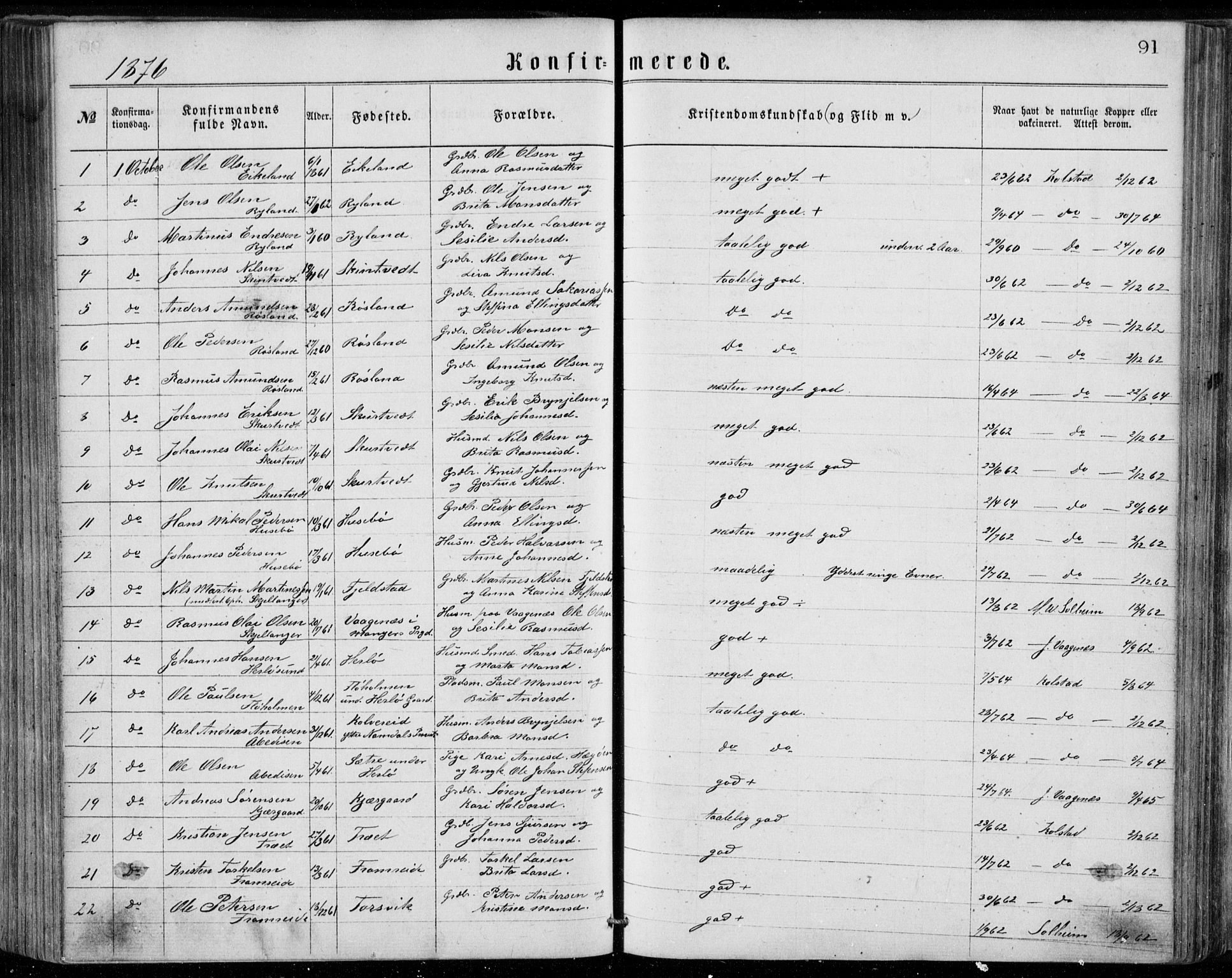 Herdla Sokneprestembete, SAB/A-75701/H/Haa: Parish register (official) no. A 2, 1869-1877, p. 91