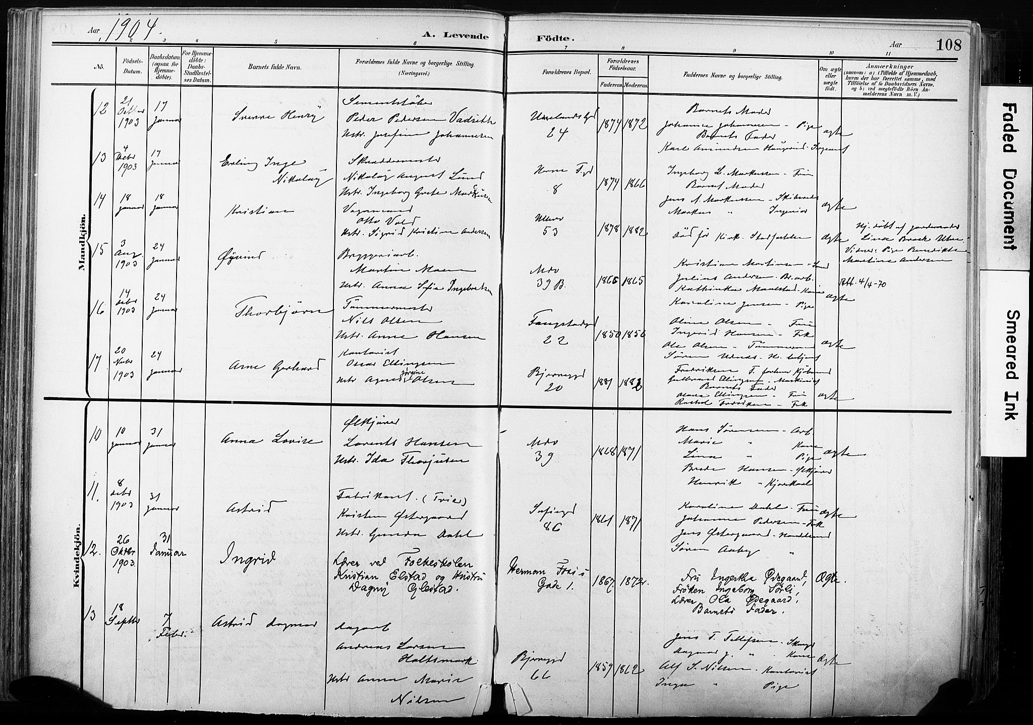 Gamle Aker prestekontor Kirkebøker, SAO/A-10617a/F/L0013: Parish register (official) no. 13, 1901-1908, p. 108