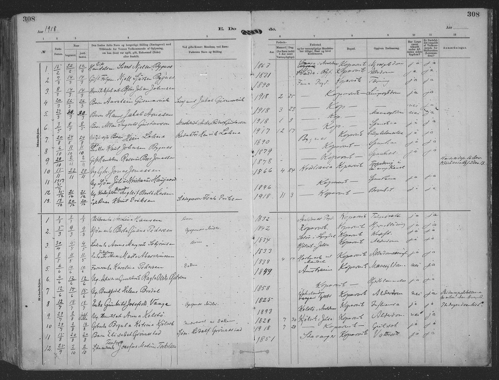 Kopervik sokneprestkontor, SAST/A-101850/H/Ha/Haa/L0001: Parish register (official) no. A 1, 1880-1919, p. 308