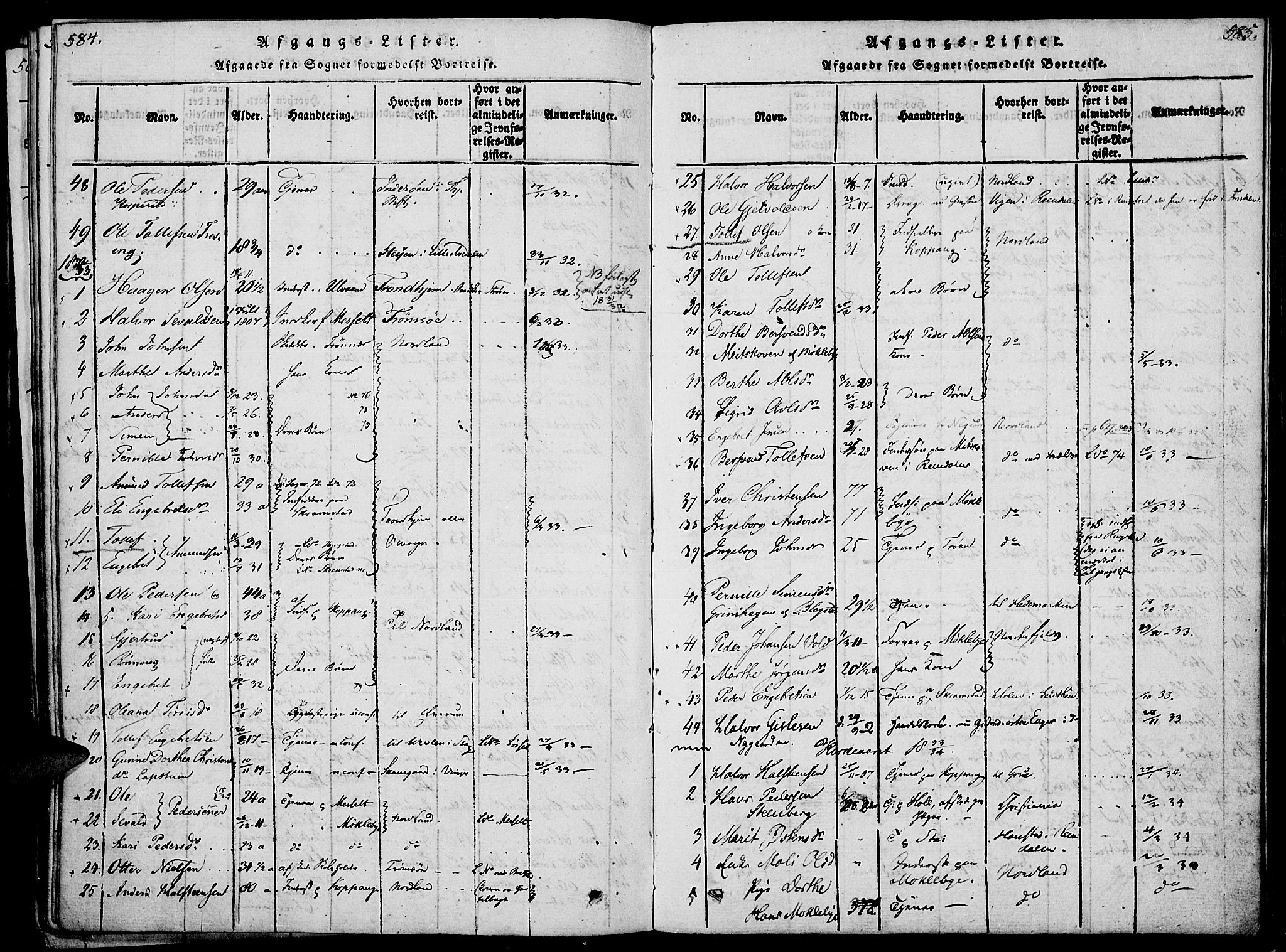 Åmot prestekontor, Hedmark, SAH/PREST-056/H/Ha/Haa/L0005: Parish register (official) no. 5, 1815-1841, p. 584-585