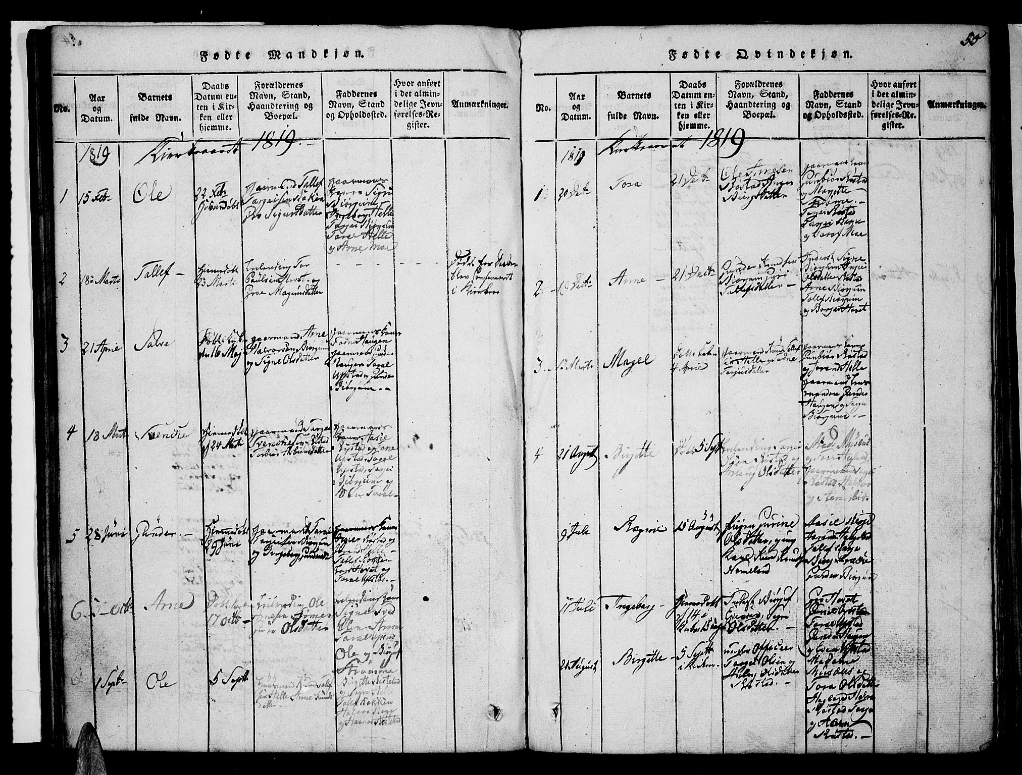 Valle sokneprestkontor, AV/SAK-1111-0044/F/Fb/Fbc/L0001: Parish register (copy) no. B 1 /2, 1816-1829, p. 55