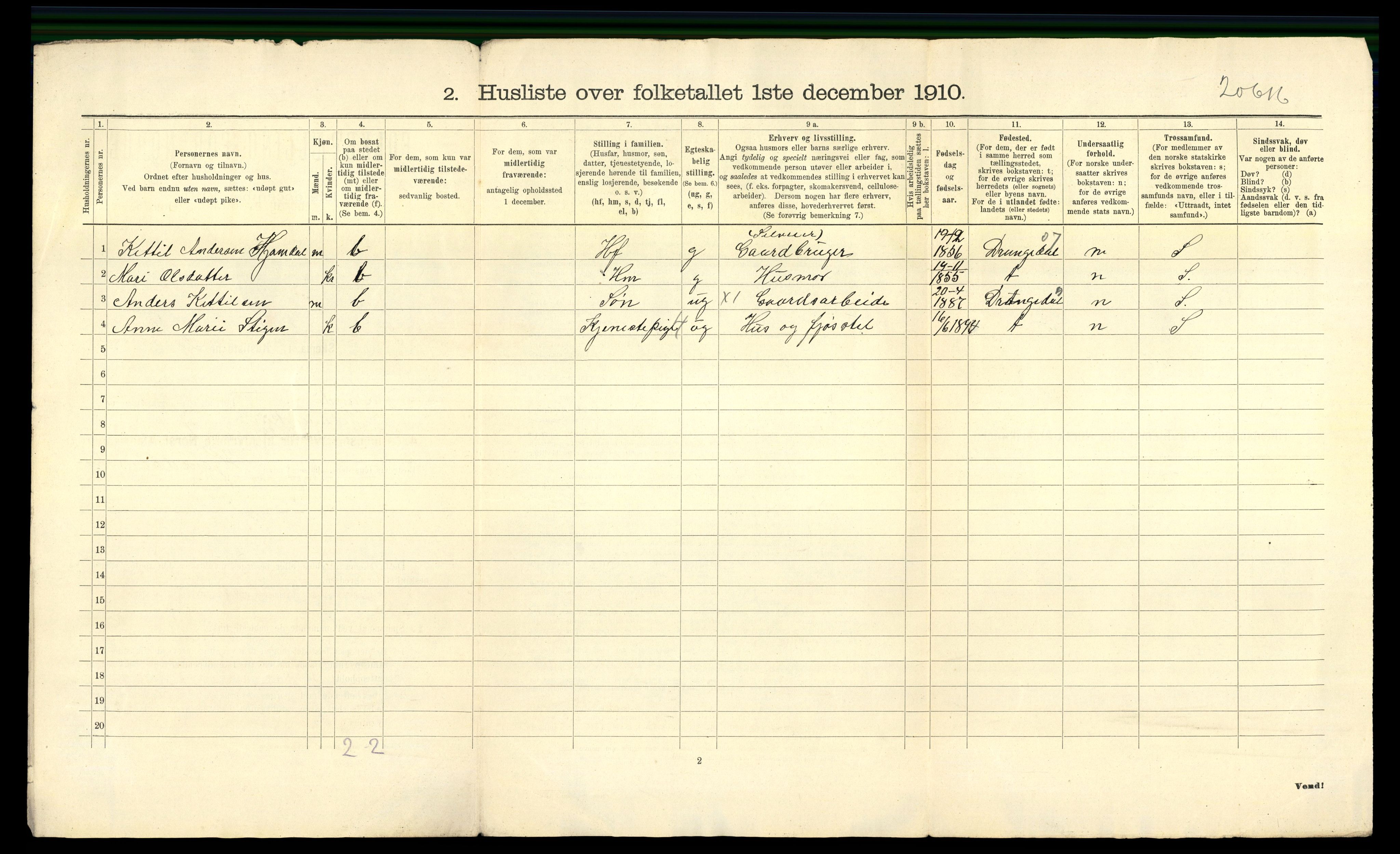 RA, 1910 census for Lunde, 1910, p. 25