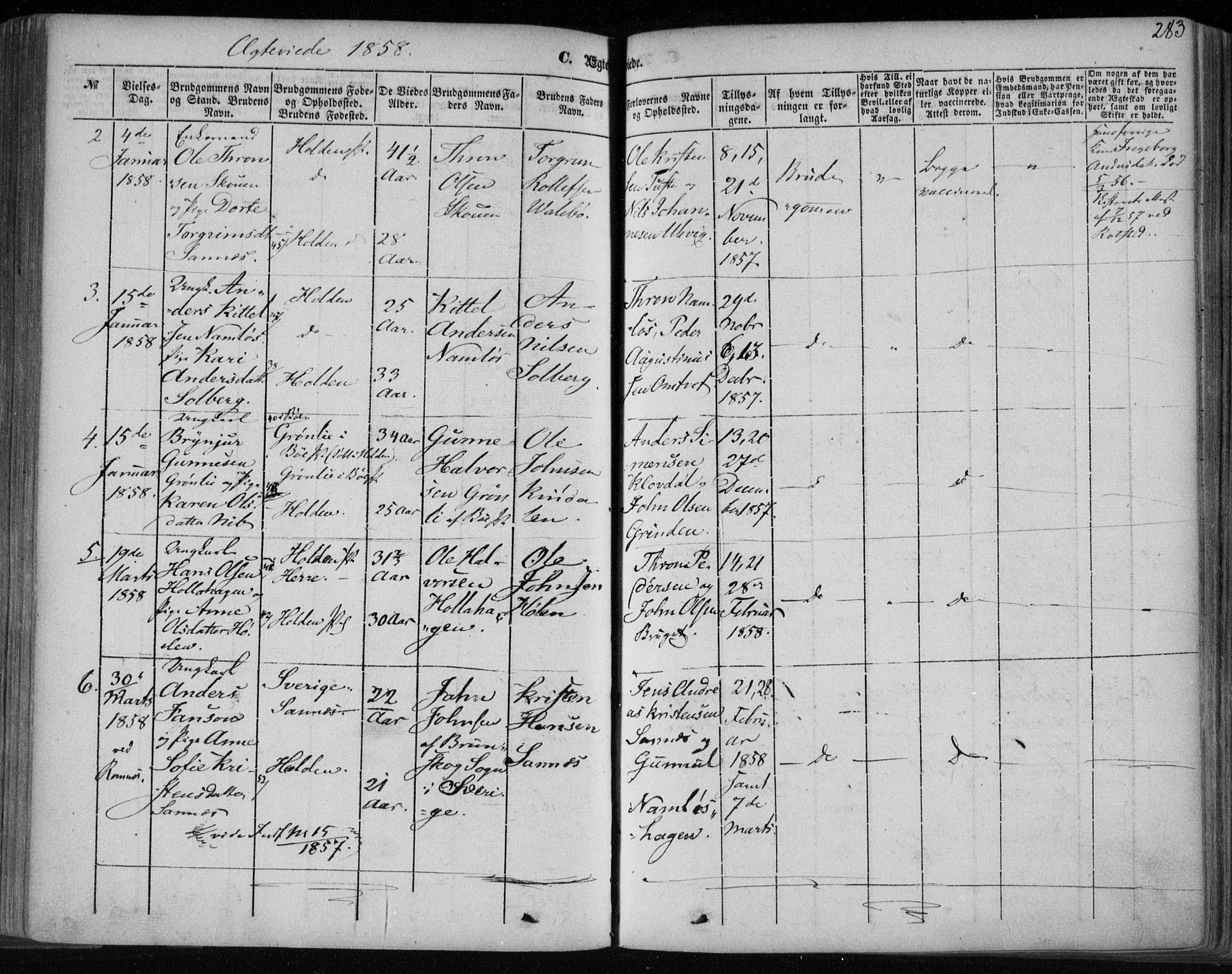 Holla kirkebøker, SAKO/A-272/F/Fa/L0005: Parish register (official) no. 5, 1849-1860, p. 283