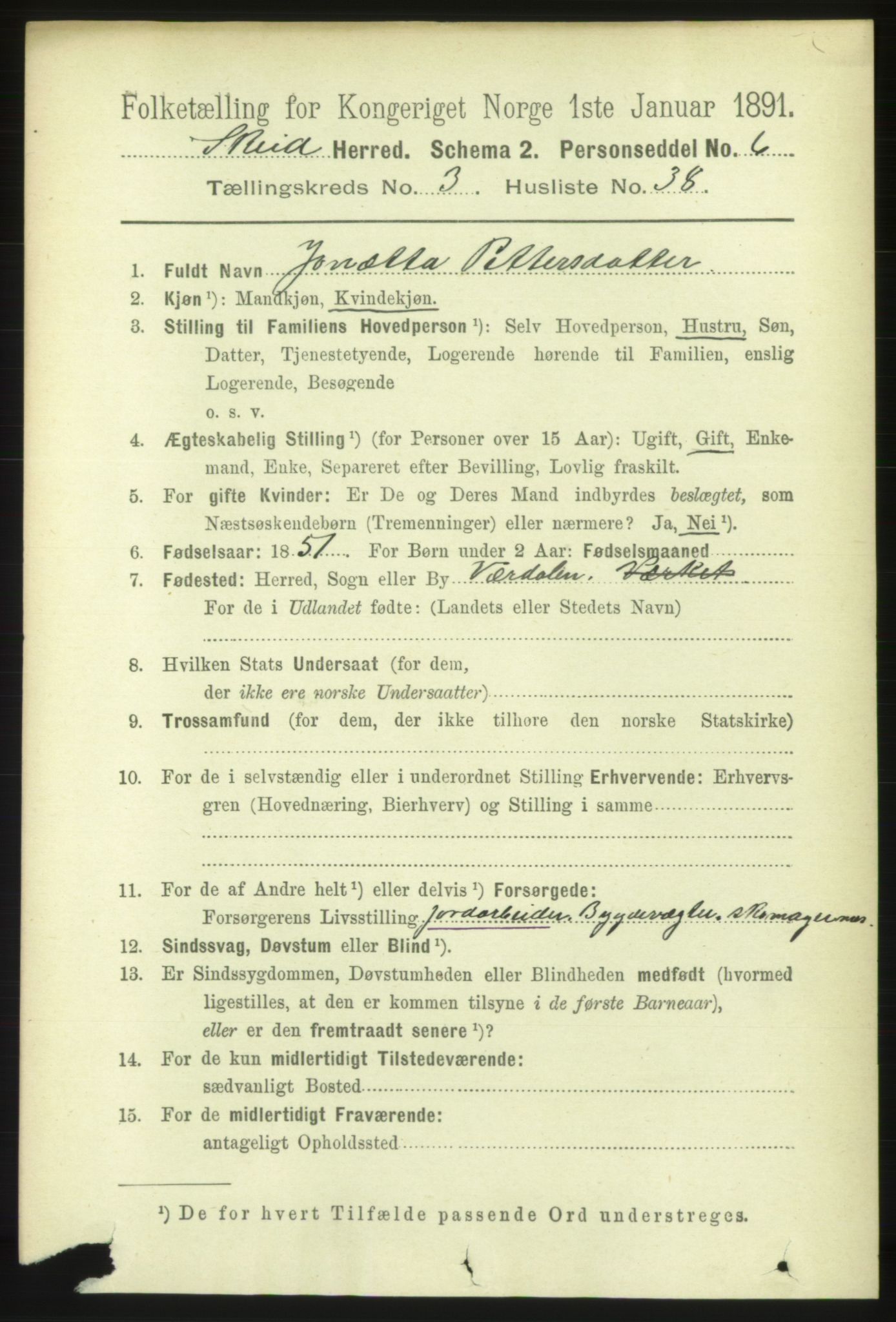 RA, 1891 census for 1732 Skei, 1891, p. 1298