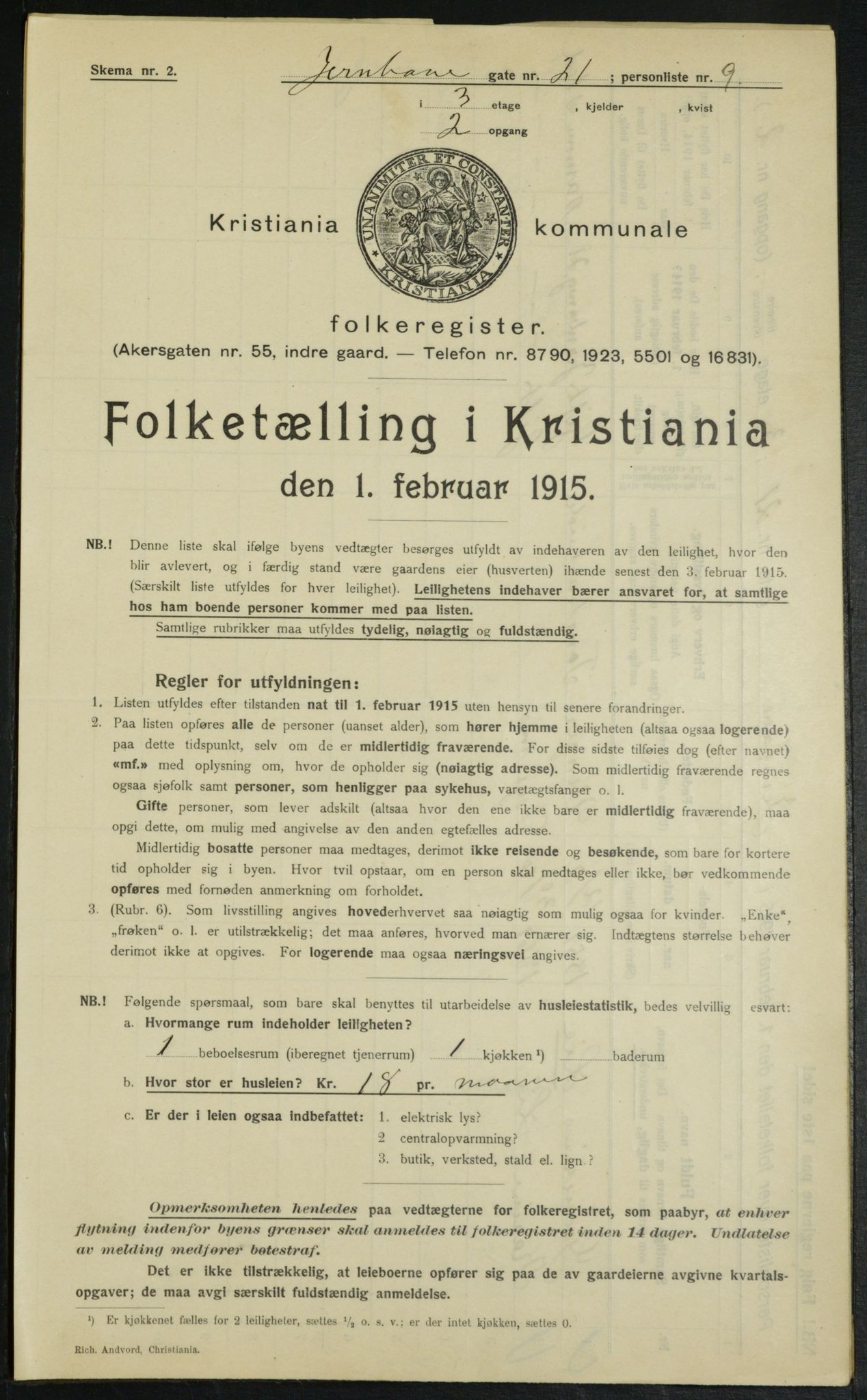 OBA, Municipal Census 1915 for Kristiania, 1915, p. 46452