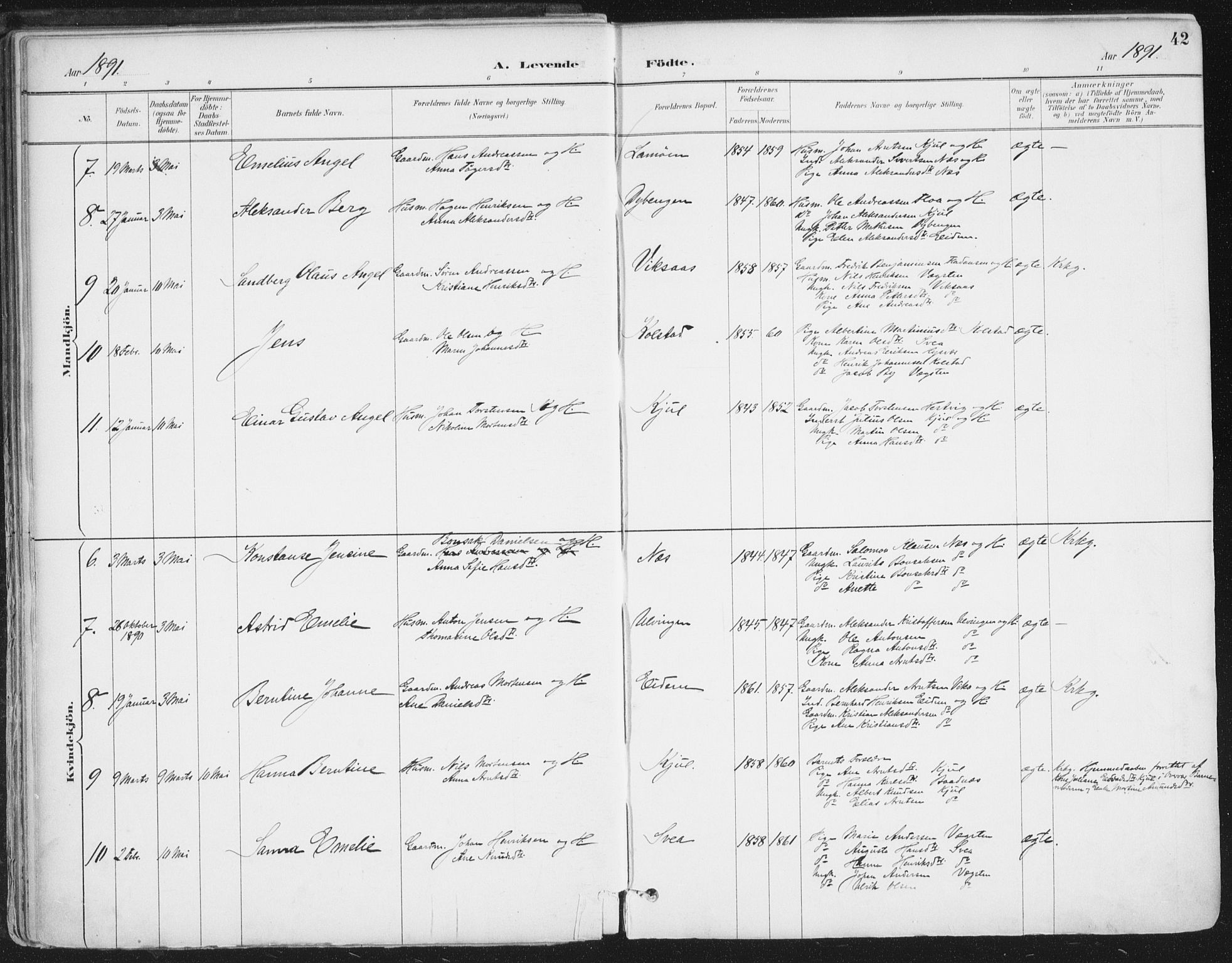 Ministerialprotokoller, klokkerbøker og fødselsregistre - Nordland, AV/SAT-A-1459/816/L0244: Parish register (official) no. 816A10, 1886-1903, p. 42