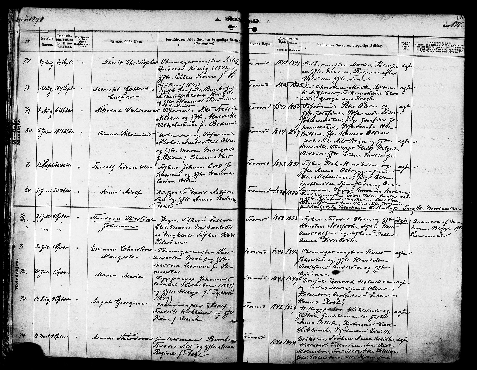 Tromsø sokneprestkontor/stiftsprosti/domprosti, SATØ/S-1343/G/Ga/L0014kirke: Parish register (official) no. 14, 1878-1888, p. 15