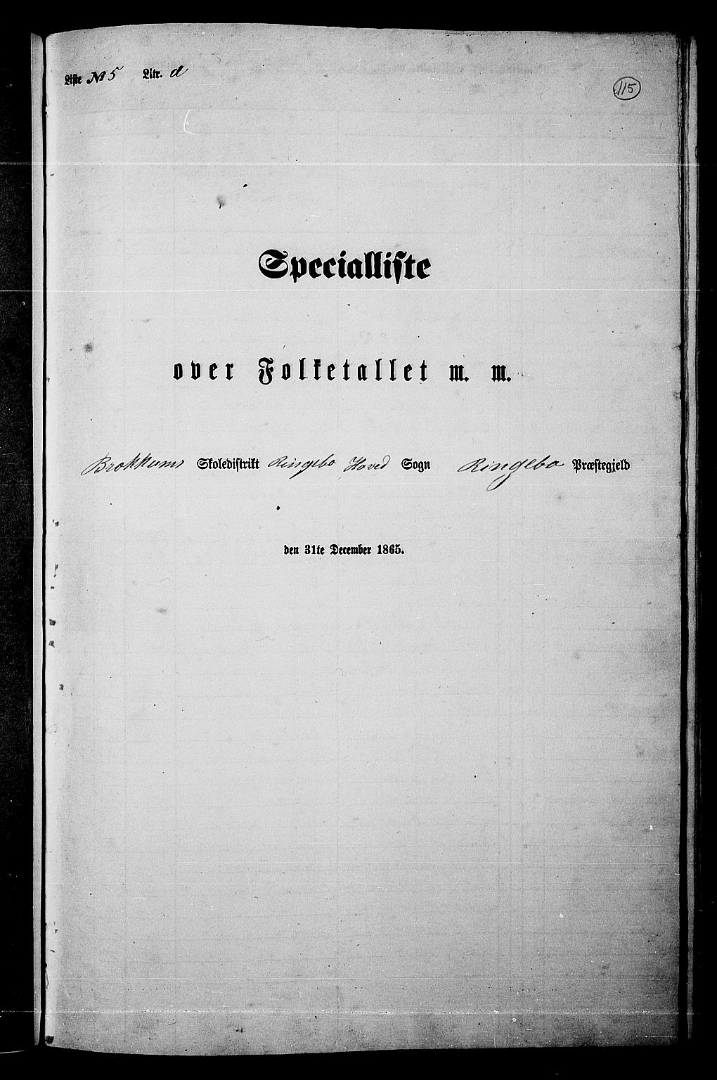 RA, 1865 census for Ringebu, 1865, p. 93