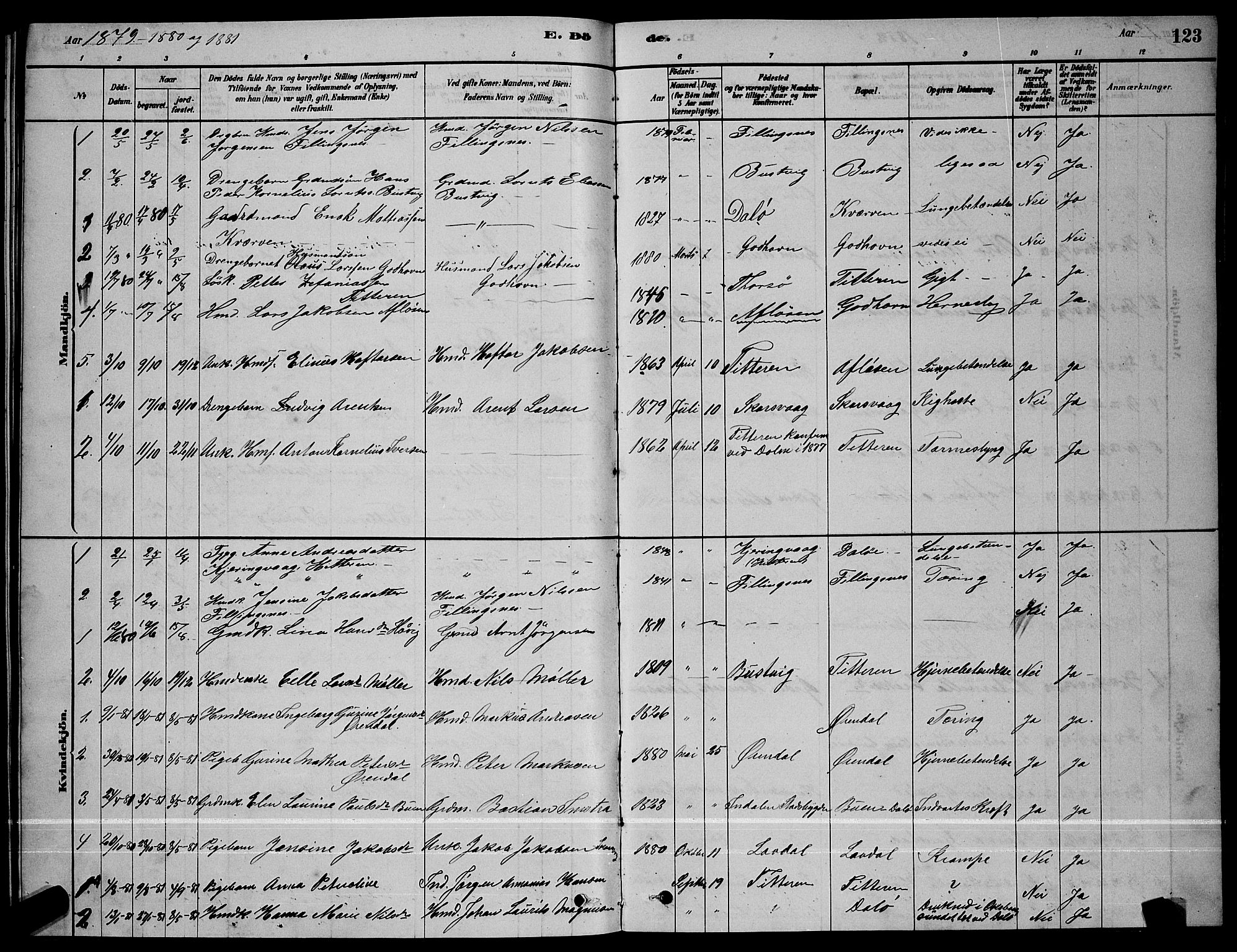 Ministerialprotokoller, klokkerbøker og fødselsregistre - Sør-Trøndelag, SAT/A-1456/641/L0597: Parish register (copy) no. 641C01, 1878-1893, p. 123