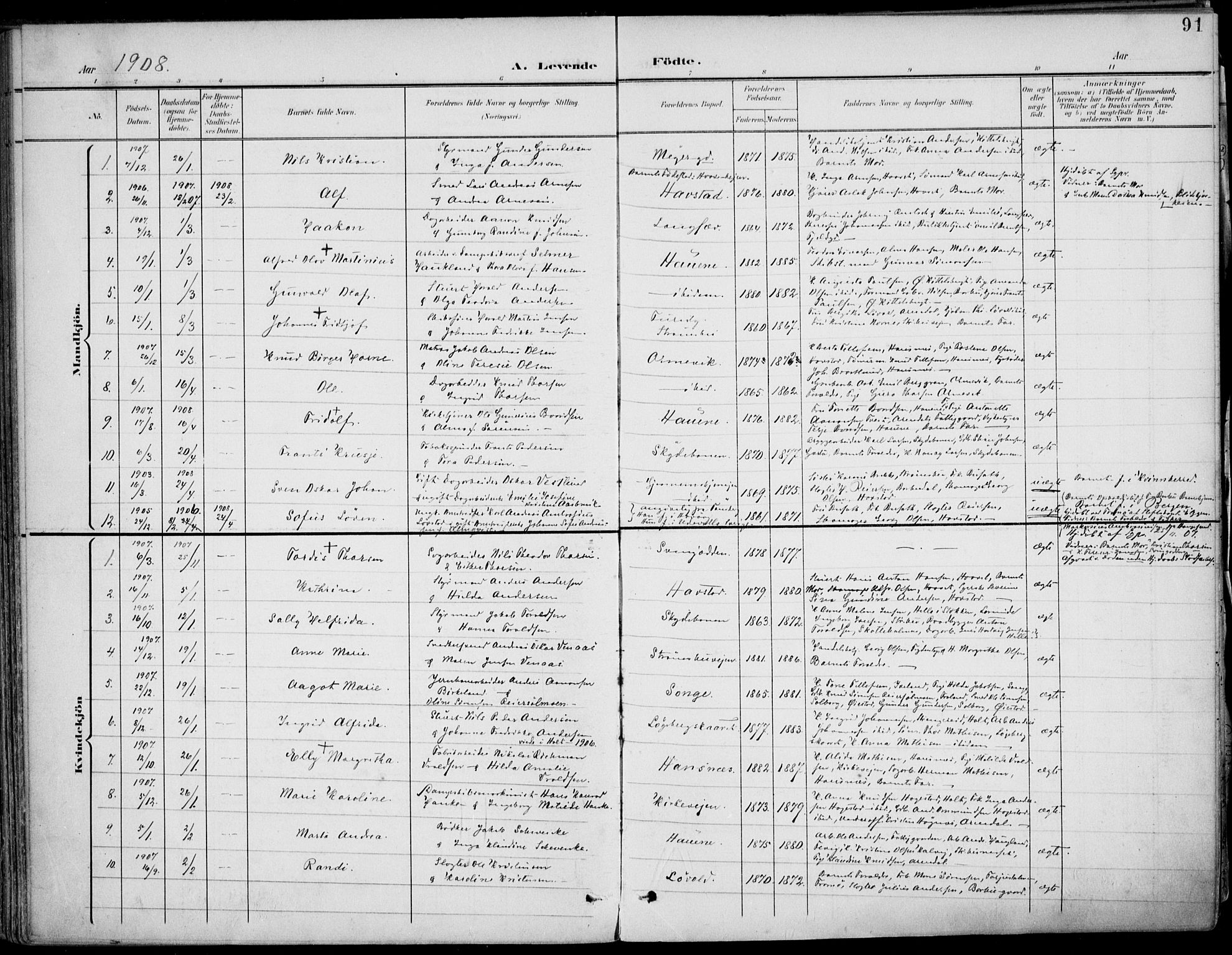 Barbu sokneprestkontor, SAK/1111-0003/F/Fa/L0005: Parish register (official) no. A 5, 1899-1909, p. 91